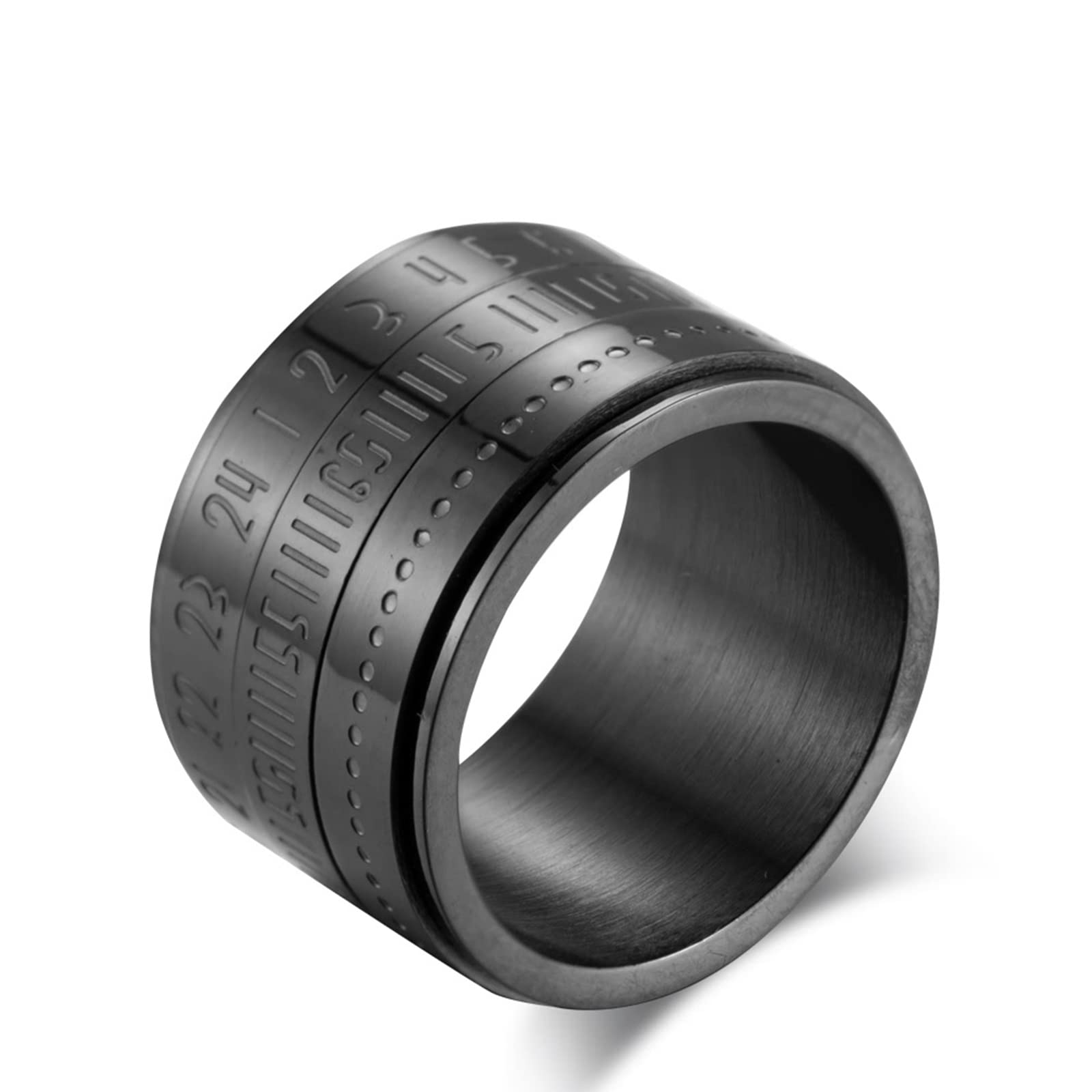 Hoisy Men's Stainless Steel Engagement Ring with Arabic Numerals - Anxiety Relief Wedding Band for Men - Perfect for Proposals, Weddings & Everyday Wear