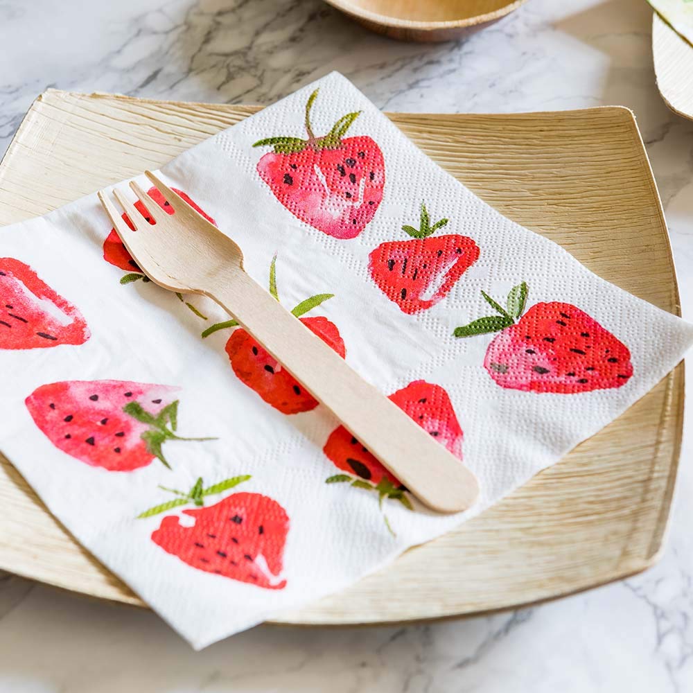 Premium 13 Inch Strawberry Design Paper Luncheon Napkins - 3-Ply Textured Edges, Soft & Strong White Decorated Napkins (Pack of 500) for Restaurants, Catering Events, Weddings, Birthday Parties & Home Dining Decor
