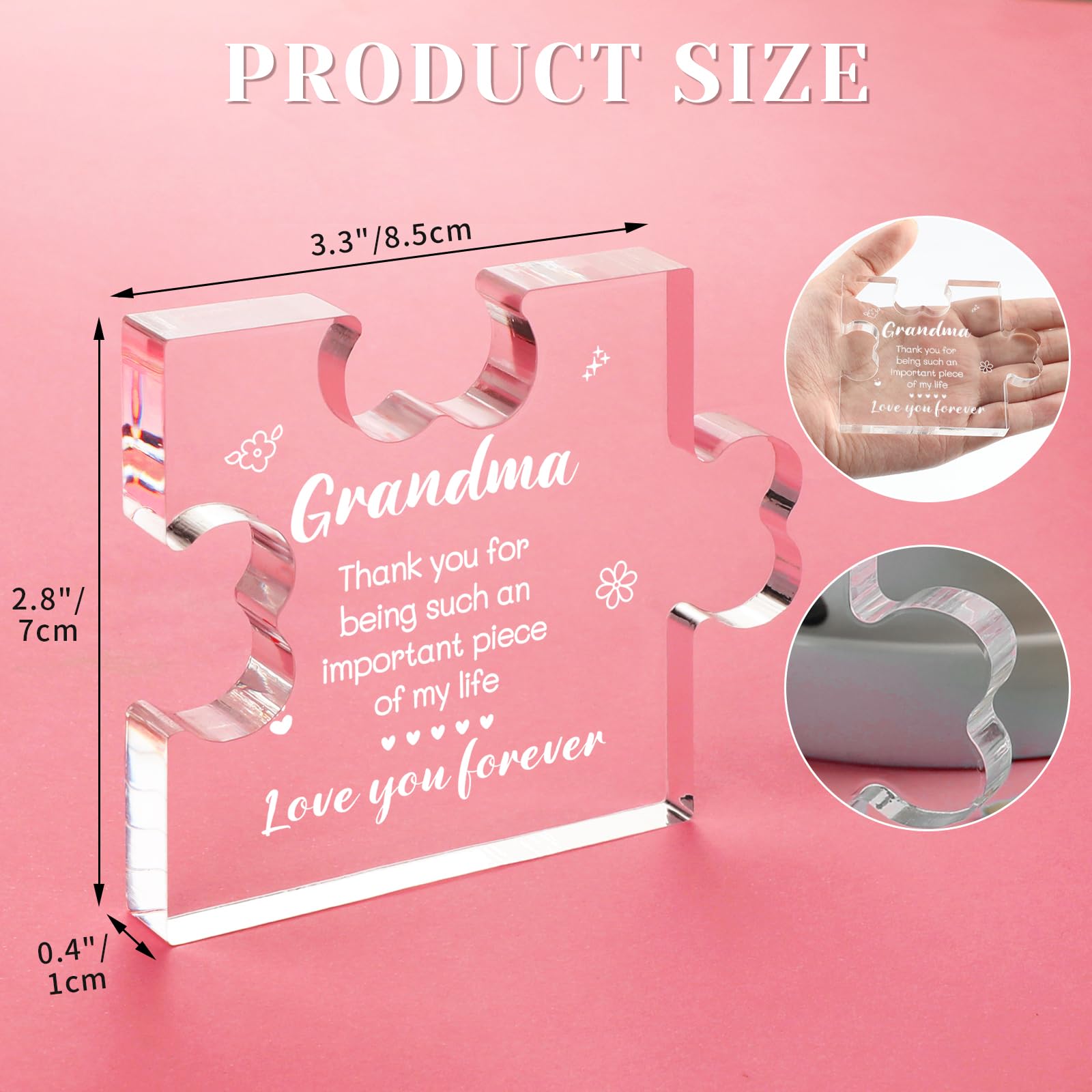 Funnli Acrylic Plaque for Grandma - Mother's Day Birthday Gift - 3.35x2.76in Desk Decor for Home Office