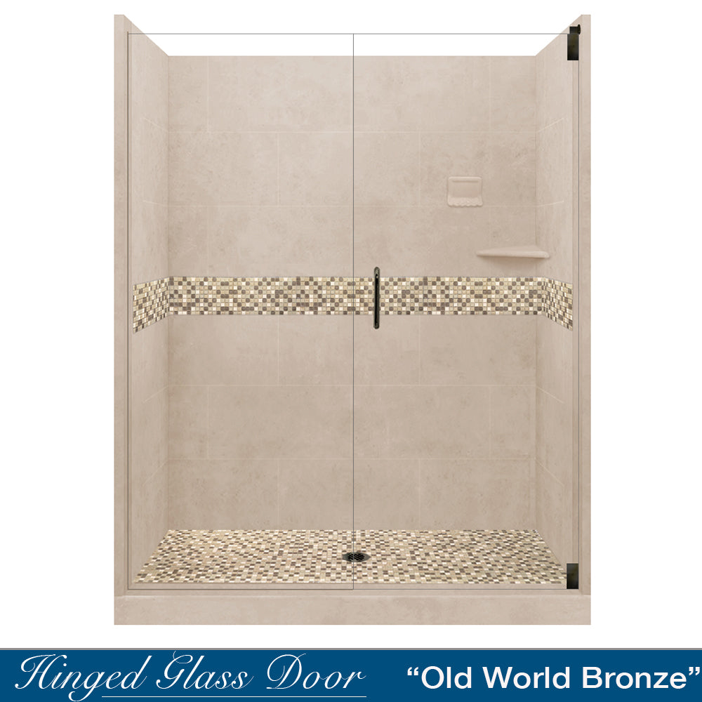 60 Alcove Brown Sugar Sistine Stone & Roma Mosaic Accent Tile - DIY Shower Remodel Kit for Bathroom Renovation | Waterproof Peel and Stick Backsplash for Tub Surround & Kitchen Backsplash