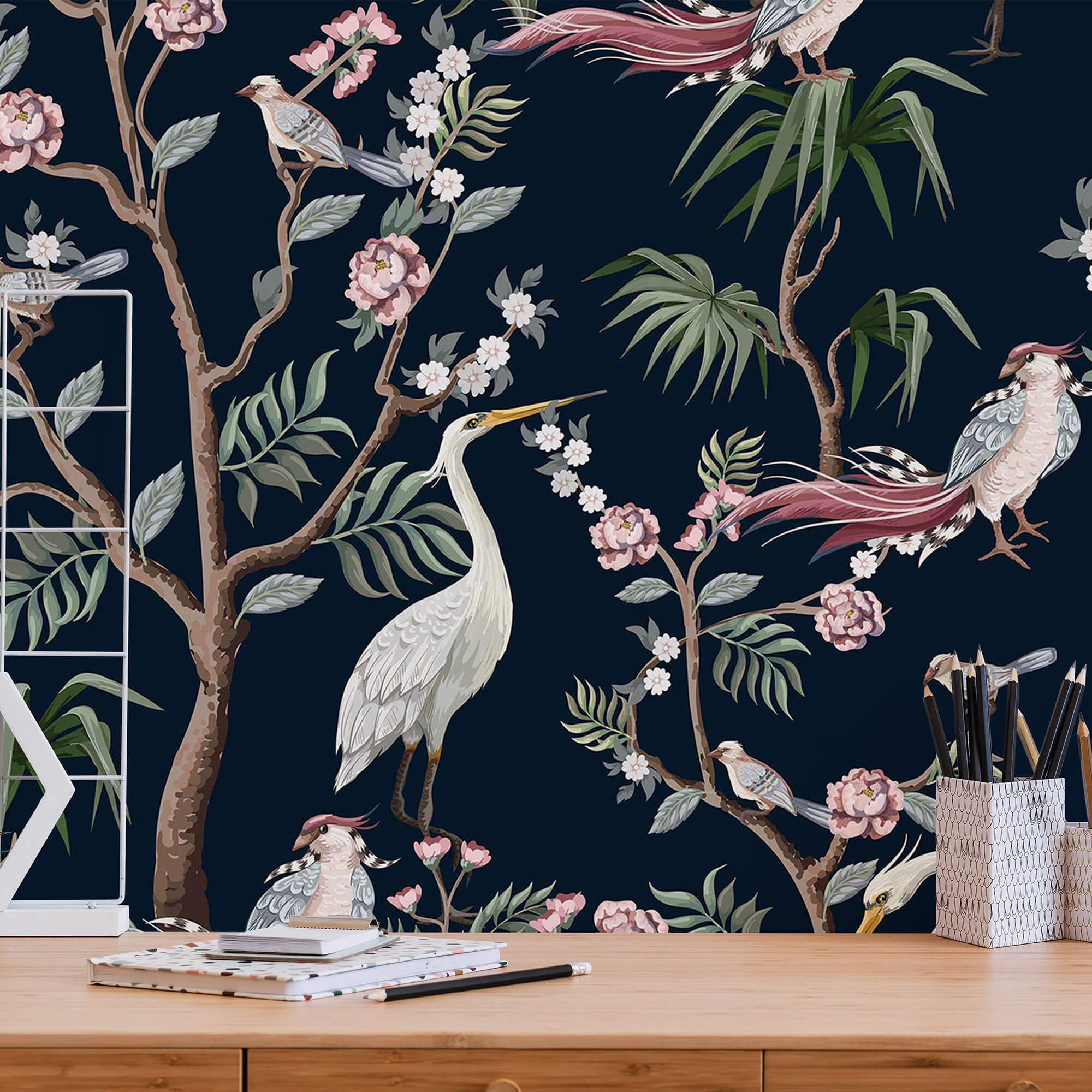 Blue and White Birds Peel and Stick Removable Wallpaper - Self-Adhesive Decorative Wall Mural for Bedroom, Nursery, Living Room, Office - Easy to Install & Remove - Pattern 7002