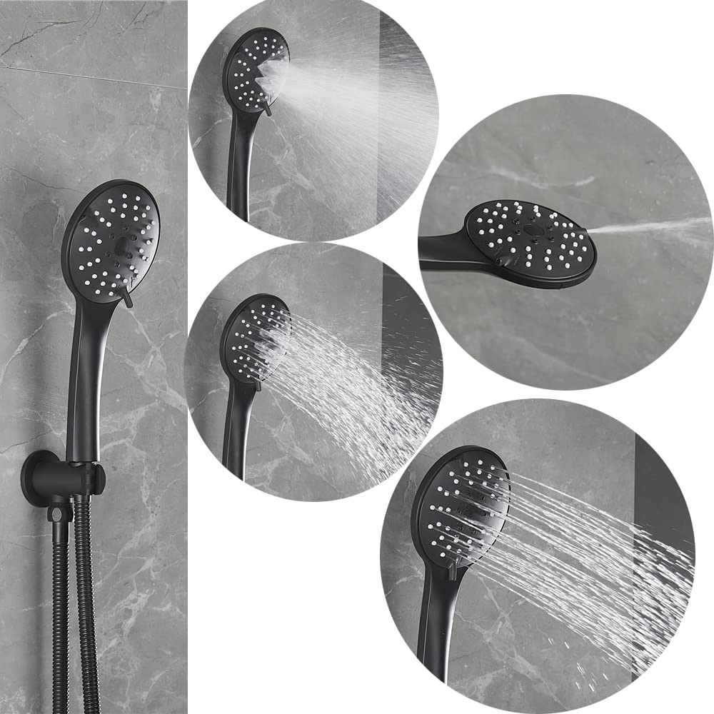 Round Shower Faucet Set - Matte Black Handheld Shower Head with Mixer Valve & Rainfall Shower System | Complete Bathroom Fixtures for Tub & Bathtub | Perfect for Modern Home Renovation & Spa-Like Shower Experience