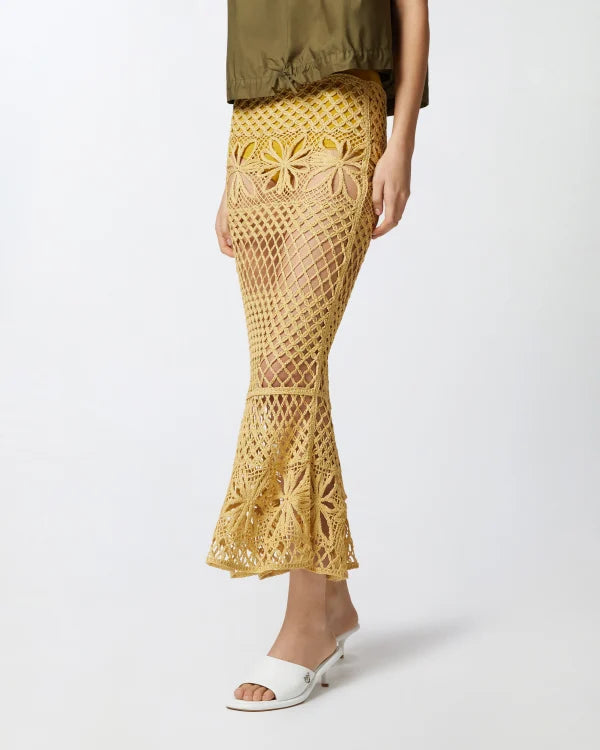 Elegant Mustard Crochet Long Skirt for Women - Boho Chic Summer Maxi Skirt for Beach, Vacation & Casual Outfits