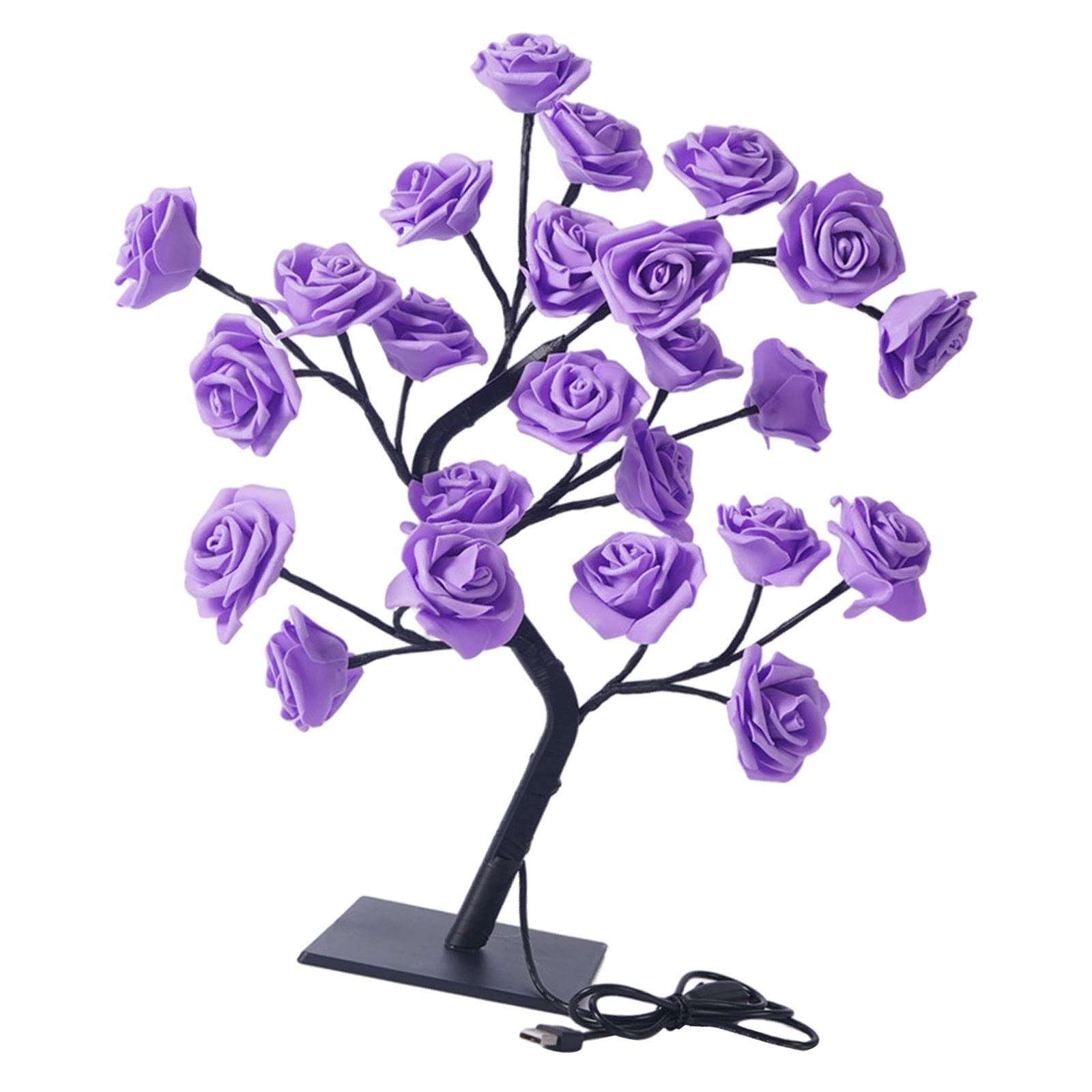 MagiDeal 24 LED Artificial Rose Lamp - USB Fairy Bonsai Night Light for Home Decor, Romantic Gifts for Women, Birthday Present, Valentine's Day - Purple Rose (Perfect for Bedroom, Living Room, Wedding Decor & Special Occasions)