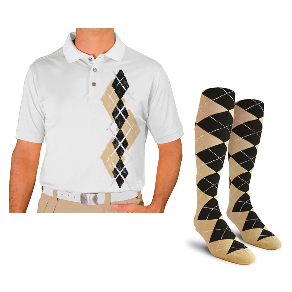 Men's Dry Fit Short Sleeve Graphic Golf Polo Shirt with Socks - Argyle Paradise Design (AA-ZZ) | Moisture-Wicking Performance Tee for Golf, Tennis & Casual Wear