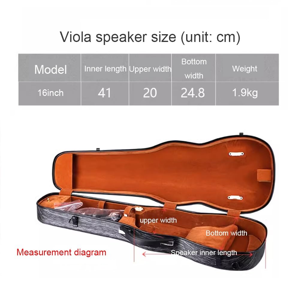 15/16 Inch Professional Carbon Fiber Viola Case - Lightweight Hard Case with Built-in Thermometer & Double Shoulder Straps (Black) - Perfect for Travel, School & Professional Performances
