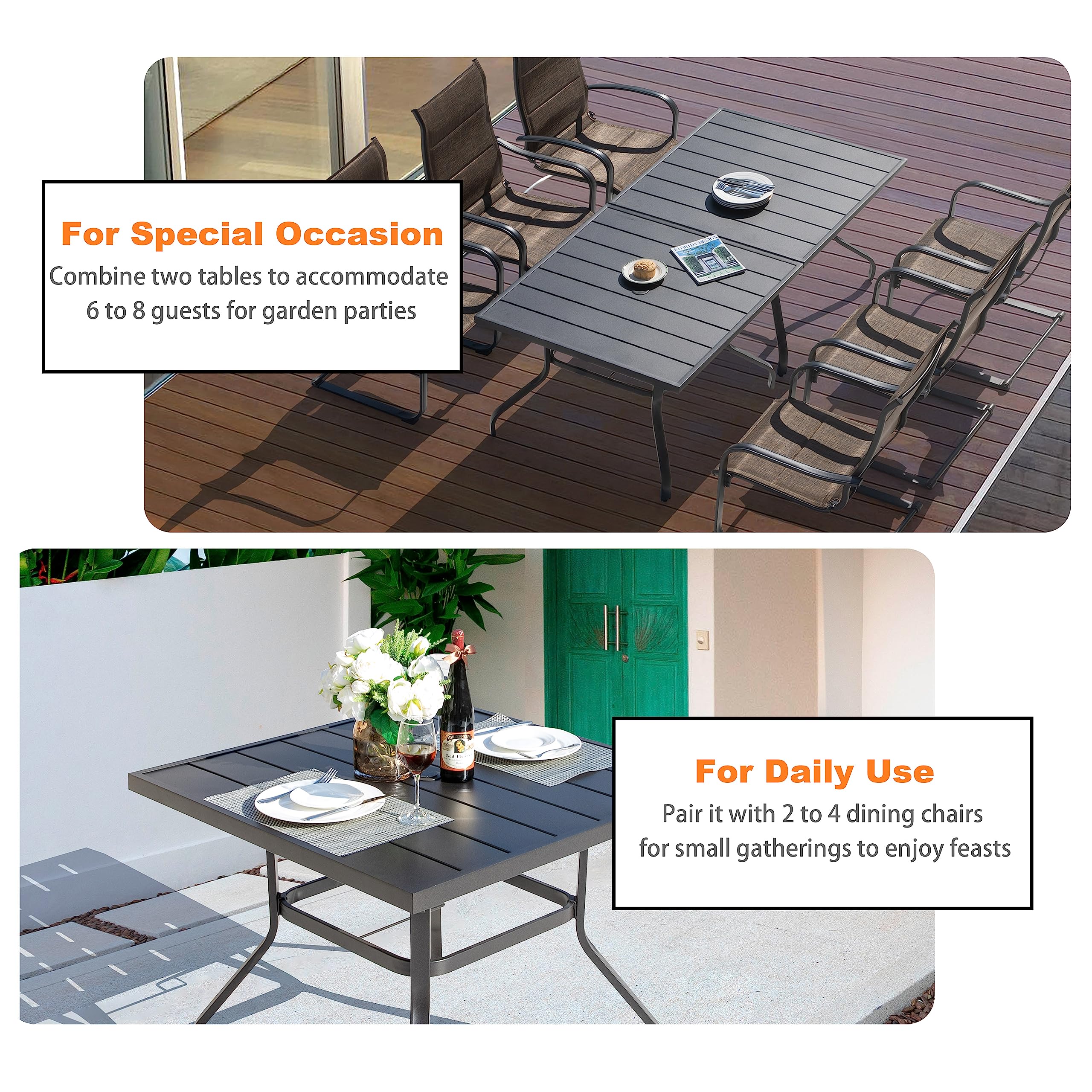 NUU GARDEN 37 Inch Square Outdoor Dining Table for 4 - Steel Slat Patio Table with Umbrella Hole | Powder Coated Iron Frame | Perfect for Garden, Balcony, Backyard & Poolside Gatherings