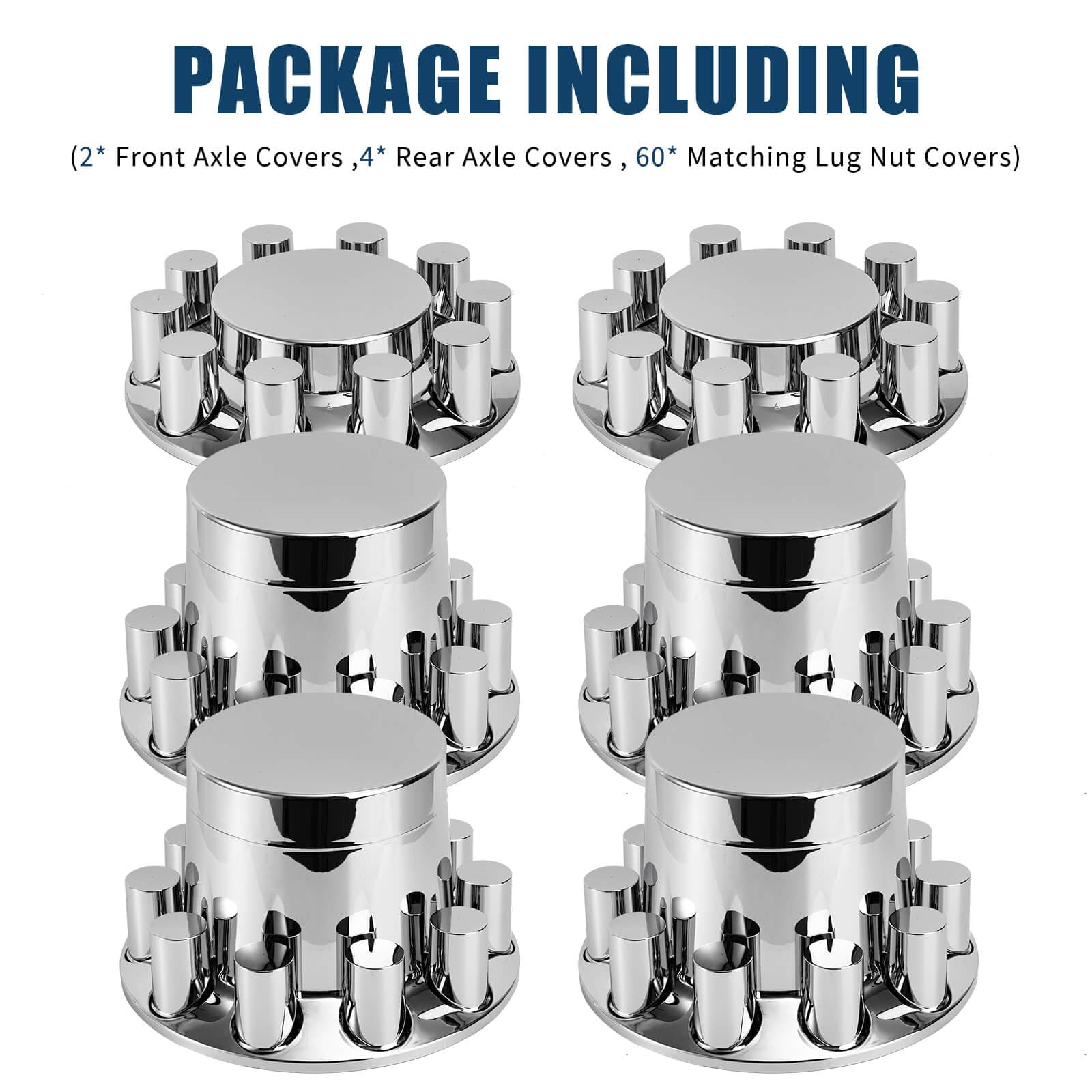 Chrome Semi Truck Wheel Covers - Set of 2 Front & 4 Rear Axle Hub Covers with 33mm Thread-On Lug Nut Covers for Semi Trucks & Trailers | Heavy Duty Protection & Stylish Upgrade for Long Haul Trucks
