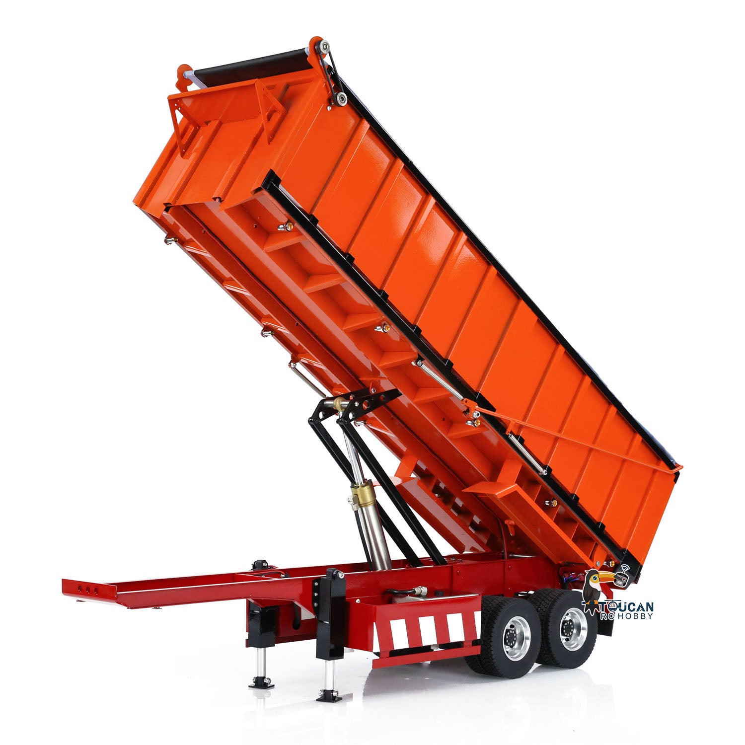 1/14 Scale Metal Hydraulic Dump Trailer with Electric Legs for TAMIYA RC Tractor Truck - DIY Remote Control Tipper Model with Pump & ESC - Perfect for RC Construction Vehicle Simulation and Hobbyist Collections