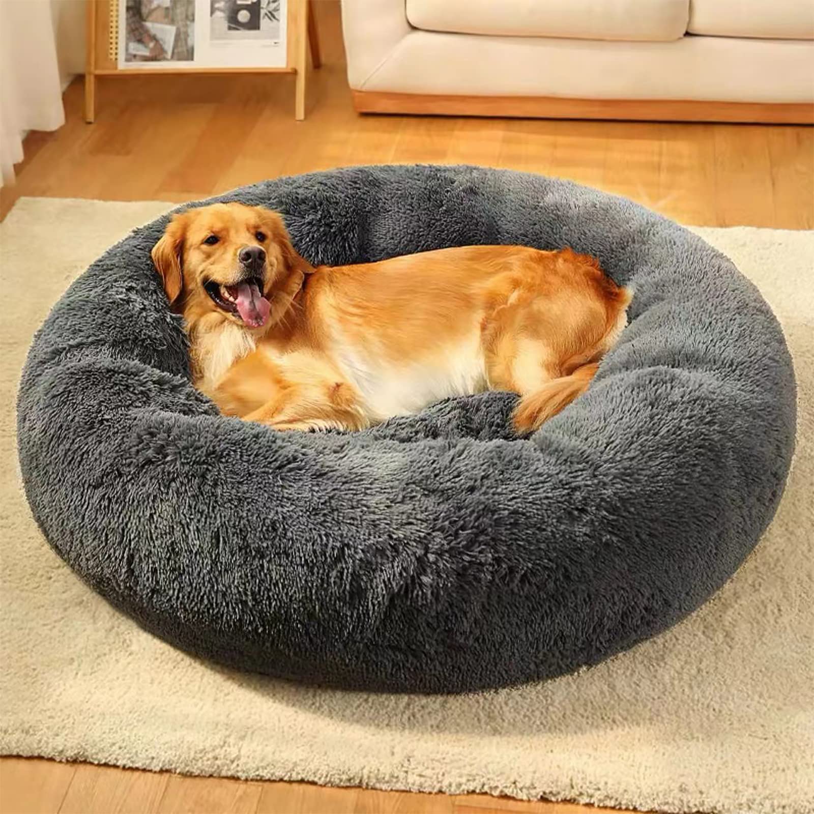 Nisrada 27 Inch Round Washable Dog Bed for Small, Medium & Large Dogs - Calming Soft Pet Bed with Non-Slip Bottom | Cozy Bed for Puppies & Kittens | Perfect for Living Room, Bedroom & Pet Travel
