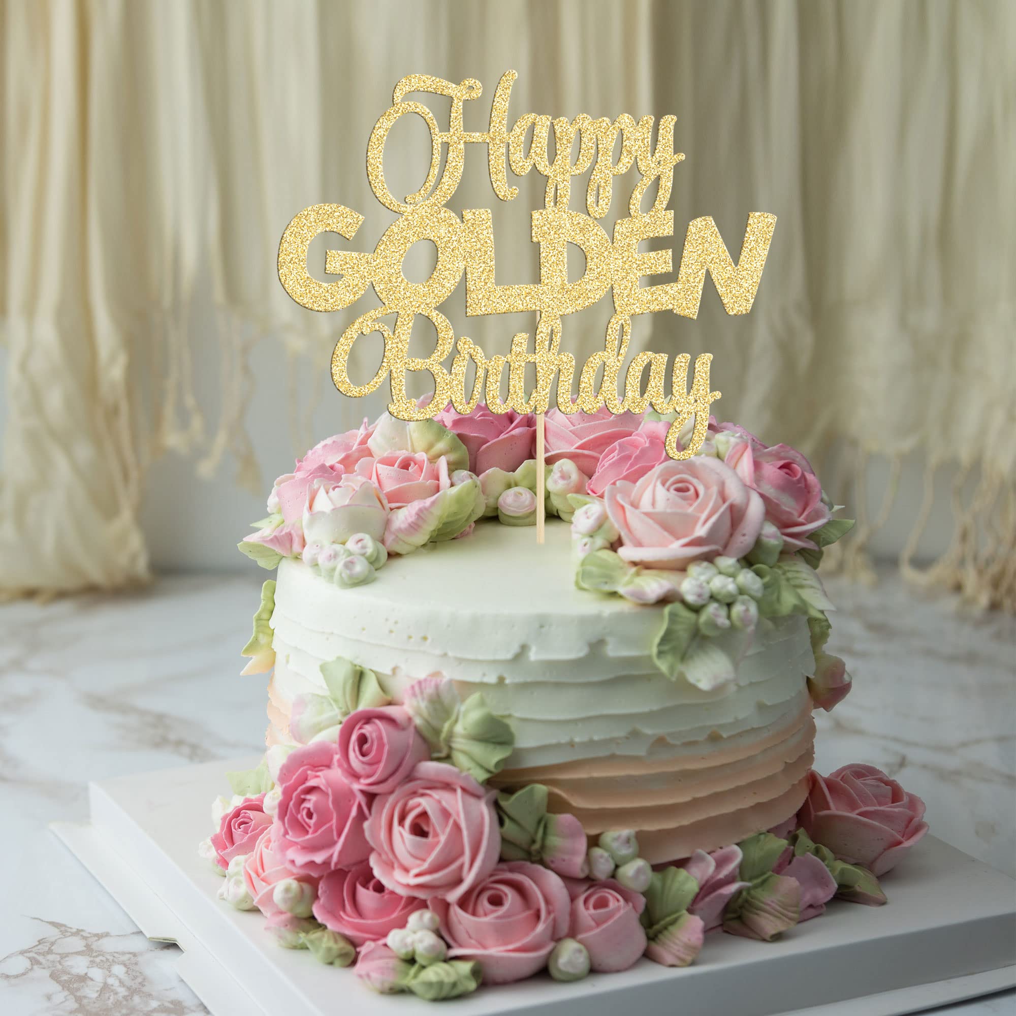Golden Birthday Cake Topper for 1st, 10th, 15th, 18th, 21st, 25th, 30th, 40th, 50th, 60th, 70th, 80th, 90th & 100th Birthday Celebrations - Elegant Party Decorations for Milestone Birthdays, Anniversaries & Special Occasions