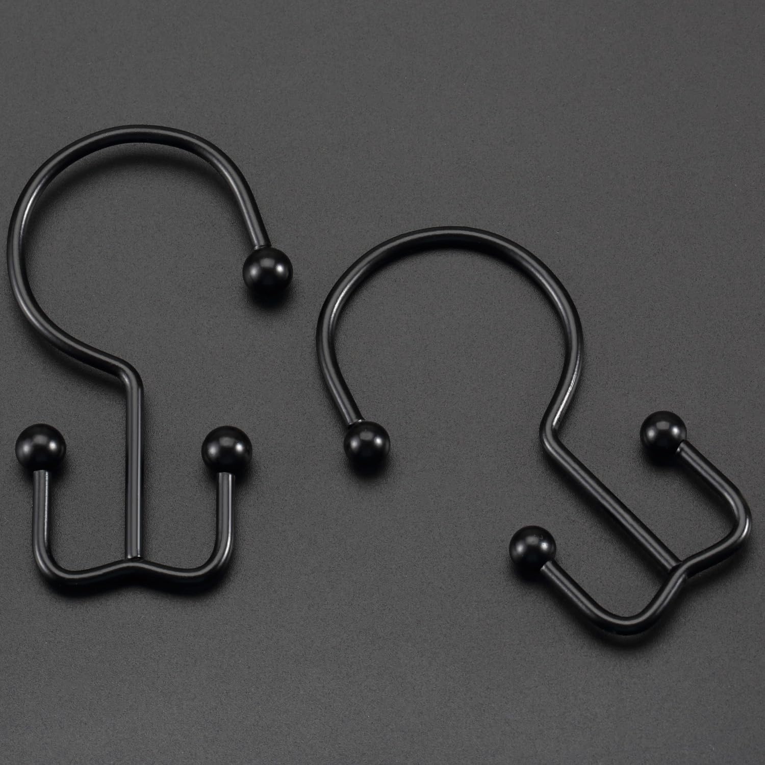 Premium Black Shower Curtain Hooks - 12 Pack Stainless Steel Rustproof Double Rings with Anti-Drop Design for Bathroom Decor | Perfect for Modern Showers, Bathtubs and Spa-Style Bathrooms