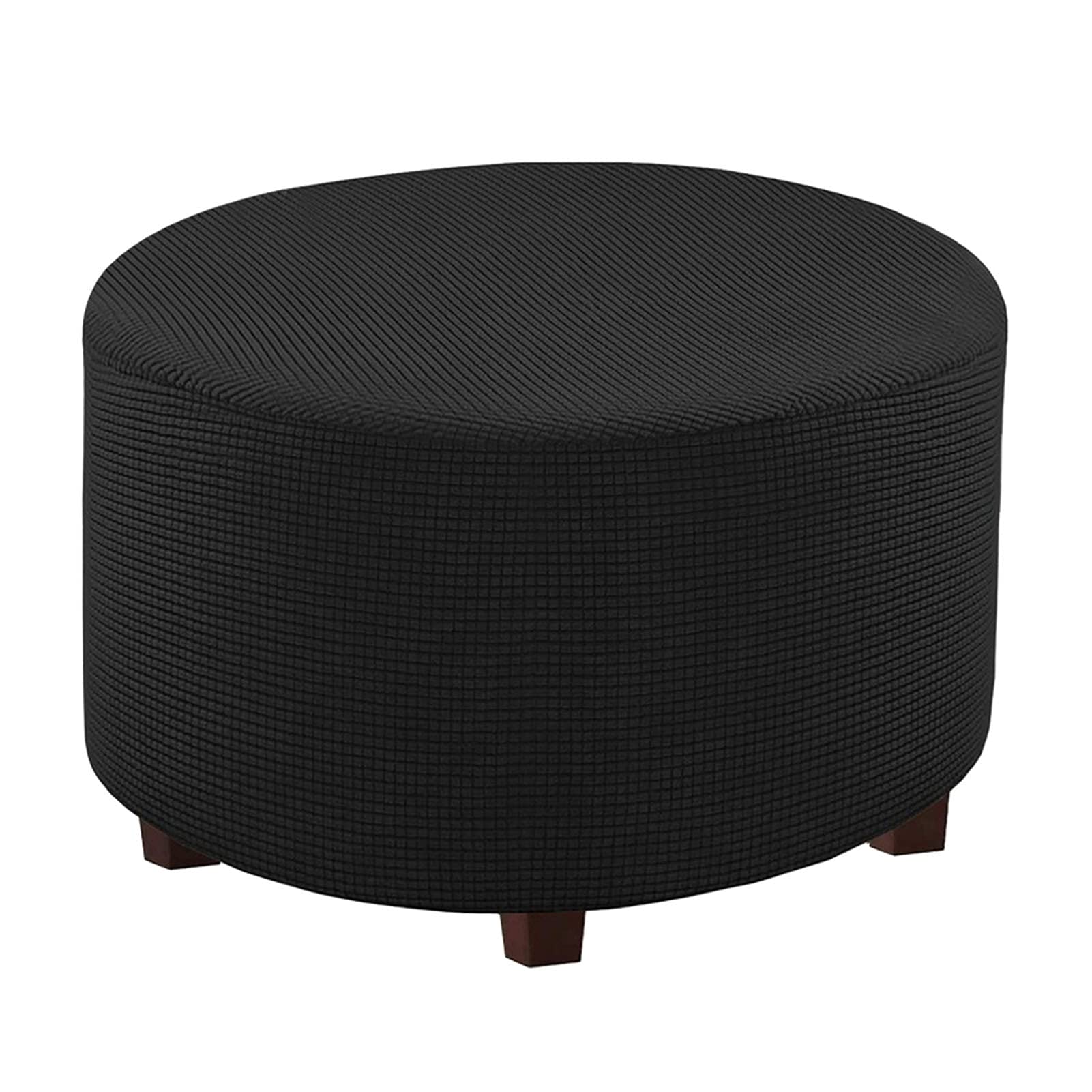 Premium Round Ottoman Cover - Velvet Fabric, Removable & Washable Footstool Protector - Large Size, Black - Perfect for Living Room, Bedroom & Home Decor Storage Solutions