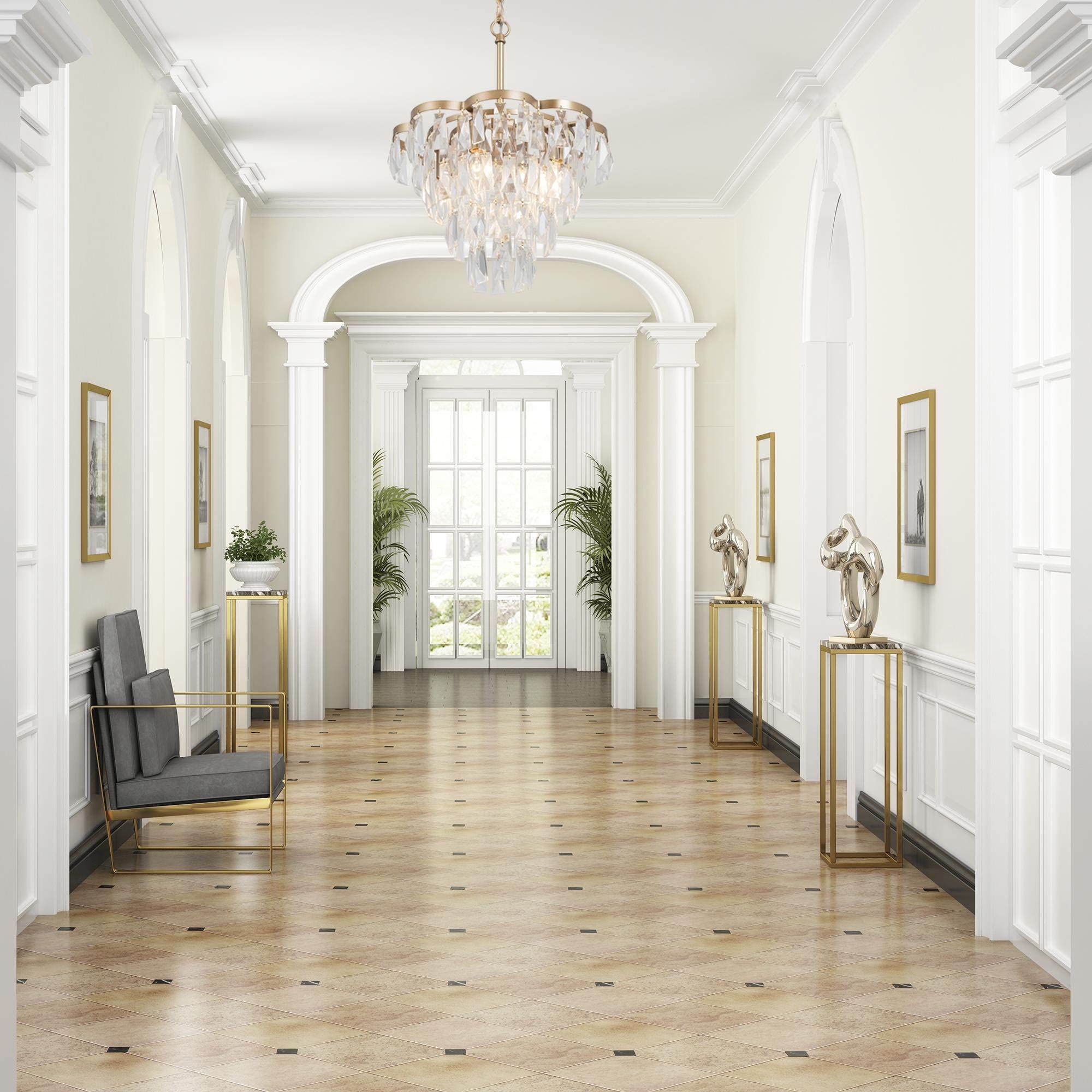 Durent Lighting Gold Crystal Chandelier - 4-Light Modern Tiered Dining Room Ceiling Fixture, 15.5