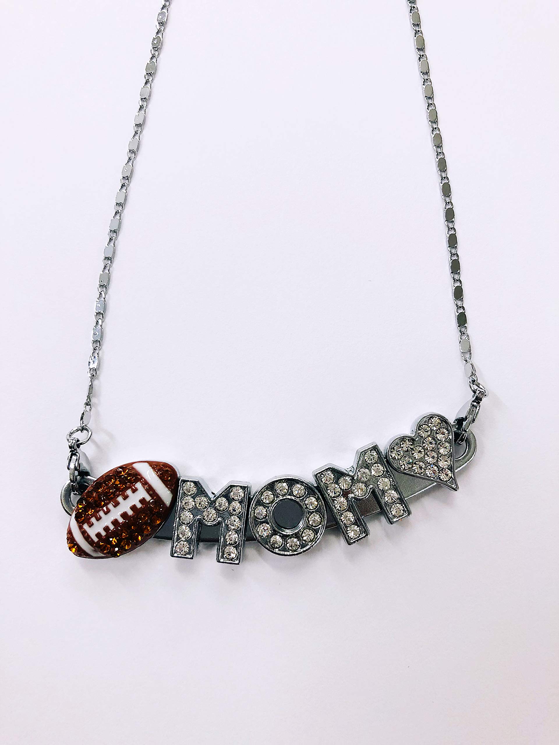 CLGIFT Silver Rhinestone Sports Steel Necklace for Moms - Proud Sports Mom Jewelry, I Love Mom Charm Necklace - Perfect Gift for Sports Loving Mothers (Basketball, Soccer, Baseball, Cheerleading)
