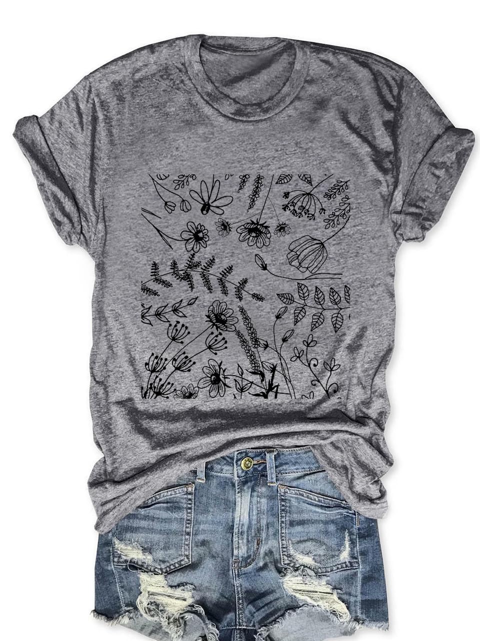 Women's Boho Wildflower Graphic T-Shirt - Funny Daisy Plant Tee - Short Sleeve Vacation Top for Casual Wear & Summer Outfits