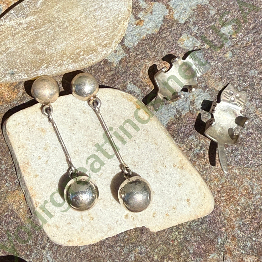 Vintage Sterling Silver Cat & Orb Pierced Post Earrings | Dainty Boho Jewelry for Women | Perfect for Parties, Date Nights & Gifts