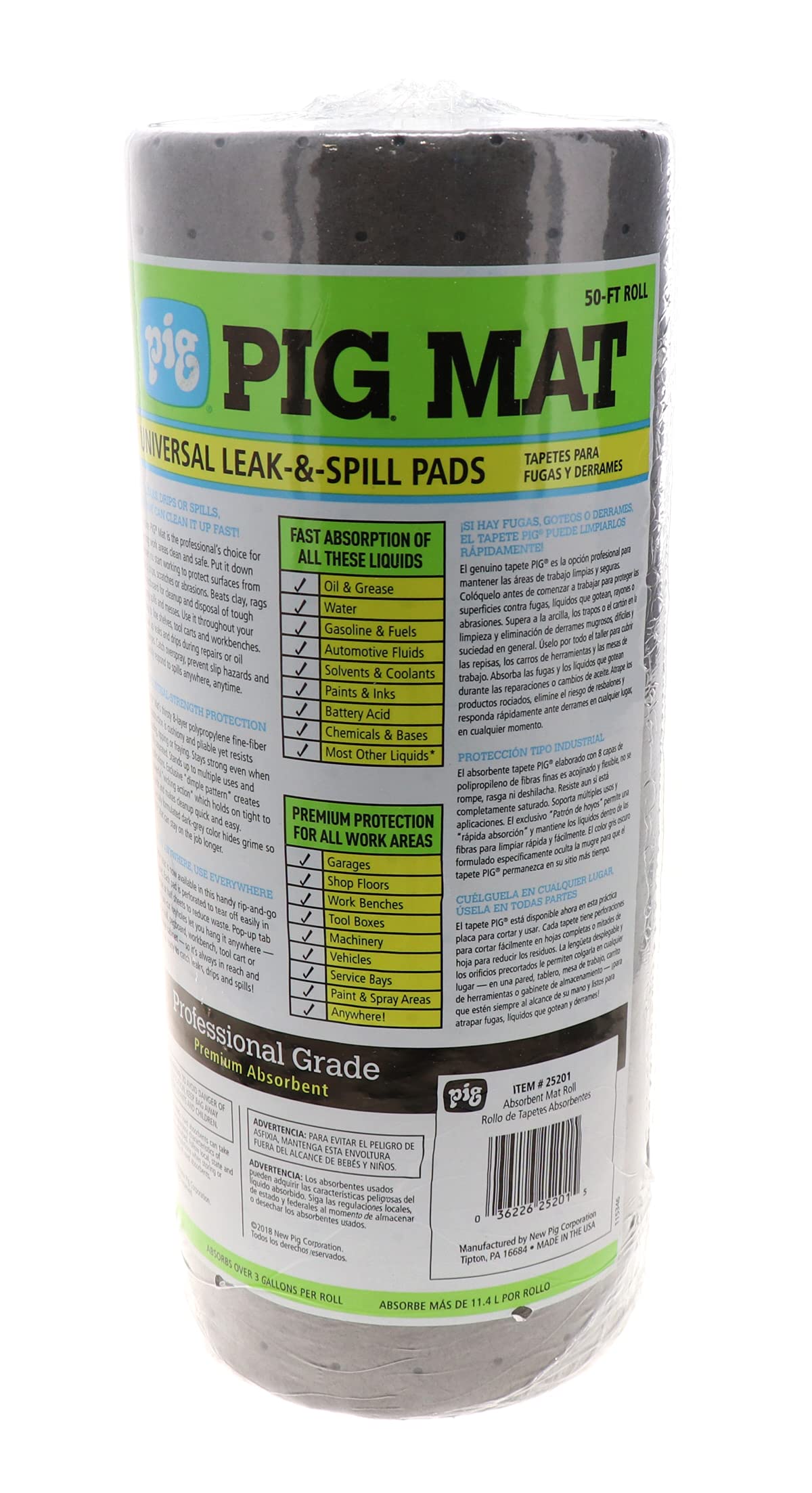 Premium Absorbent Mat for Spills & Leaks - 25201 | Non-Slip Waterproof Floor Mat for Kitchen, Garage & Workshop | Oil, Chemical & Liquid Protection