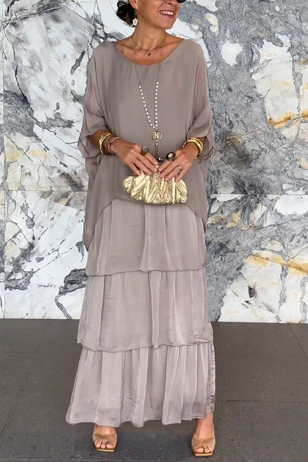 Solid Color Crew Neck Loose Tiered Maxi Dress for Women - Casual Summer Beach Dress with Pockets | Perfect for Vacation, Date Night & Outdoor Events