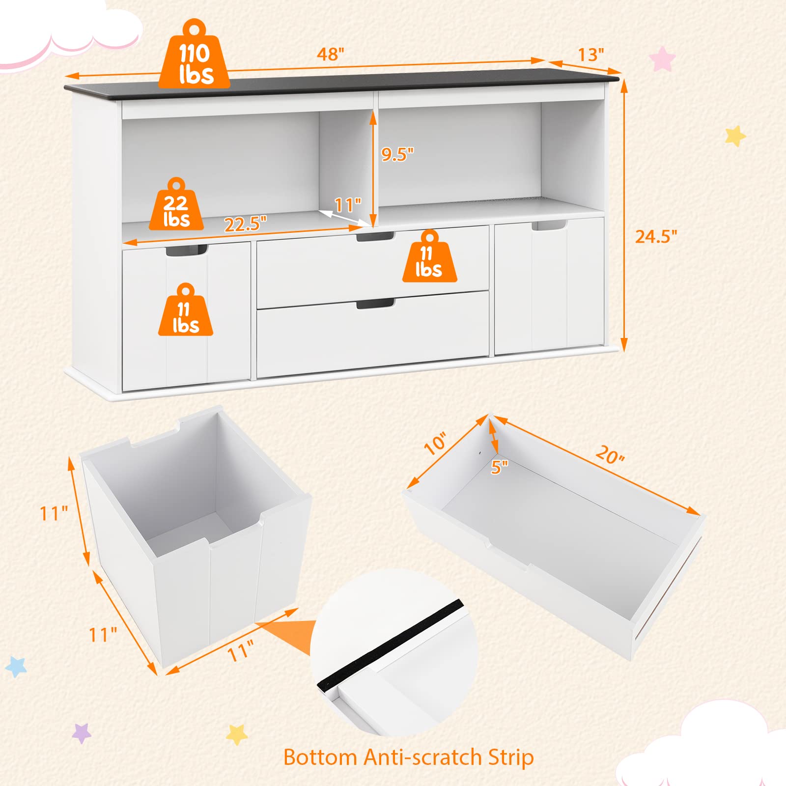 Costzon Kids Toy Organizer & Storage Cabinet with Blackboard - 4 Drawers, 2 Cubbies, Bookshelf for Playroom, Nursery, Living Room - White | Perfect for Organizing Toys, Books & Art Supplies in Daycare, Preschool & Home