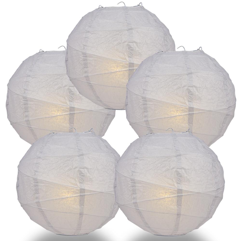 5 Pack 12 Inch Grey Free Style Ribbing Hanging Paper Lanterns - Perfect for Wedding Decor, Party Lighting, Home Decoration & Outdoor Events