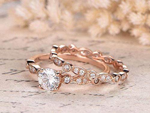 1.50 Carat Moissanite & Diamond Wedding Ring Set in 18k Gold Plating - Elegant Bridal Jewelry for Engagement, Anniversary & Special Occasions
