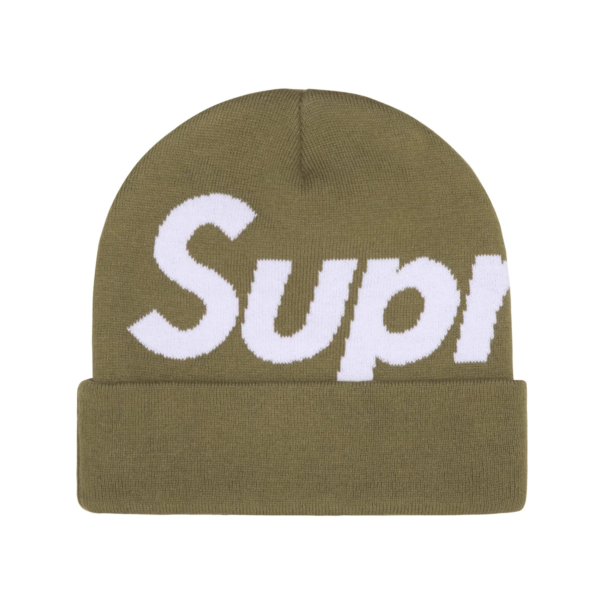 Supreme Big Logo Beanie - Winter Knit Hat for Men & Women - Olive Green Beanie (FW24) - Perfect for Cold Weather, Streetwear Fashion & Outdoor Activities