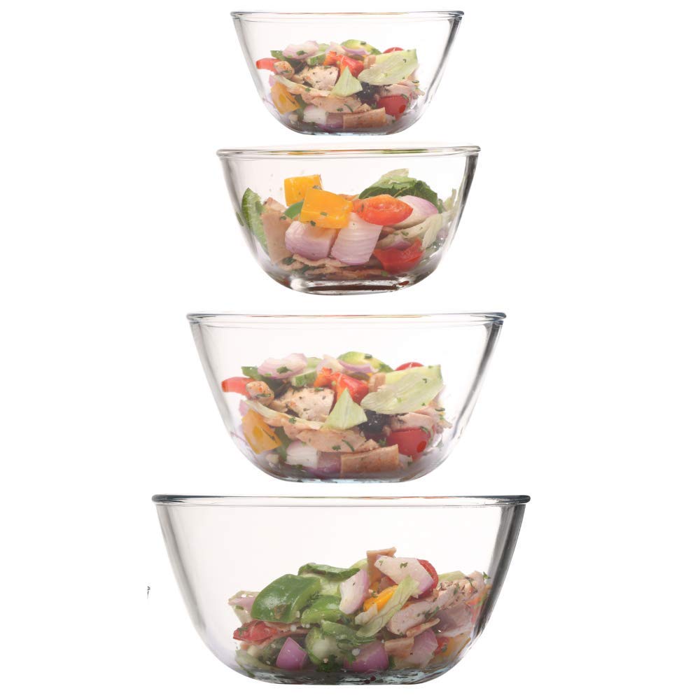 Premium Borosilicate Glass Mixing Bowls Set of 4 (400ml, 700ml, 1050ml, 1650ml) - Microwave & Oven Safe, Shatter-Resistant with 1-Year Warranty - Ideal for Baking, Cooking, Meal Prep & Kitchen Storage