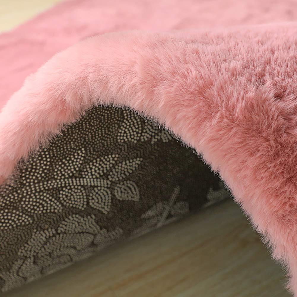Luxury High Pile Plush Faux Rabbit Fur Area Rug - Ultra Soft Washable Fluffy Shag Carpet for Living Room & Bedroom - Japanese Style Long Hair Pink Rug 47x63 inches (120x160cm) - Perfect for Cozy Home Decor, Nursery Floor Mat, and Bedside Warmth