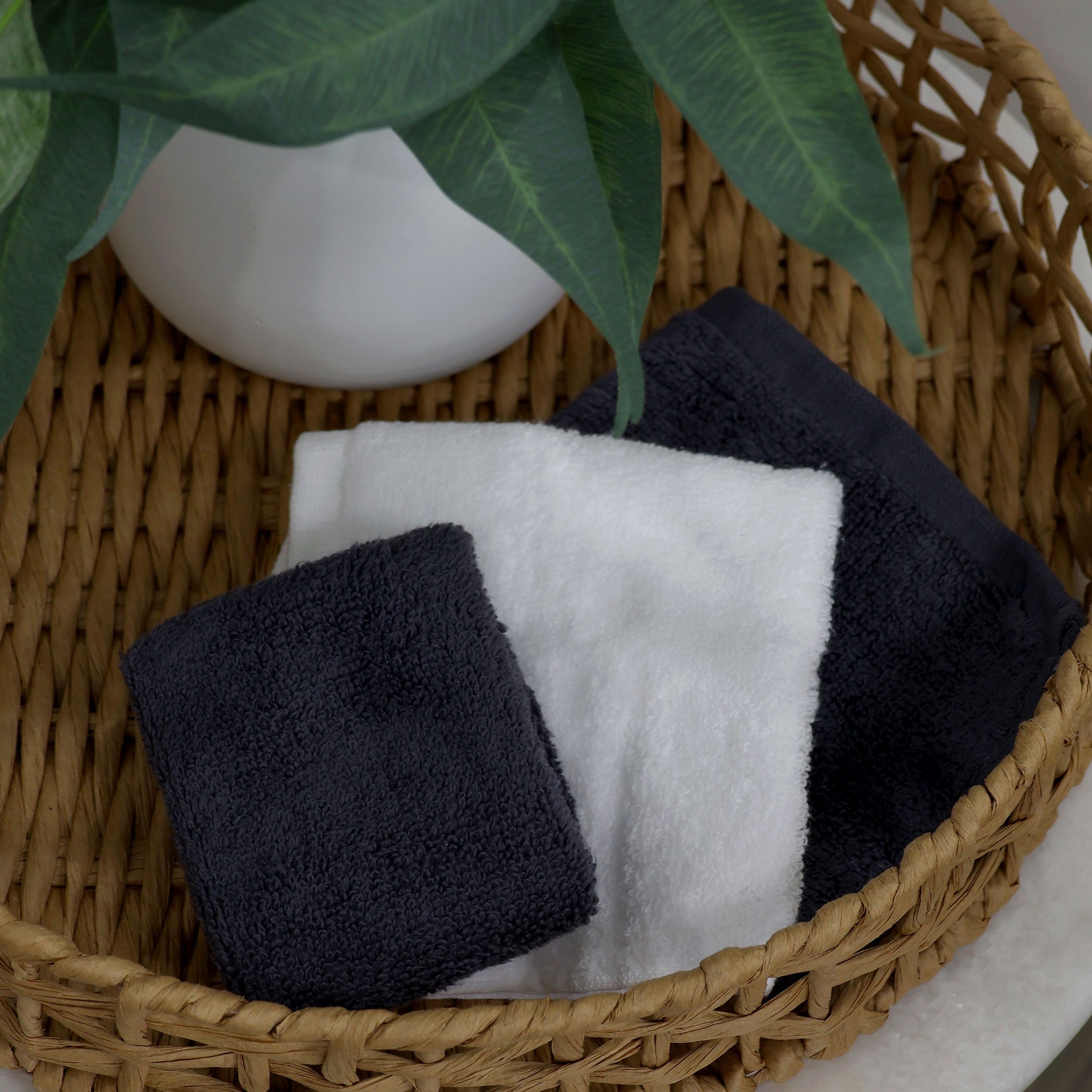Premium Nordic 3-Pack Wash Cloths - Charcoal & White Bamboo Fiber Face & Body Towels for Spa, Gym & Travel | Soft & Eco-Friendly
