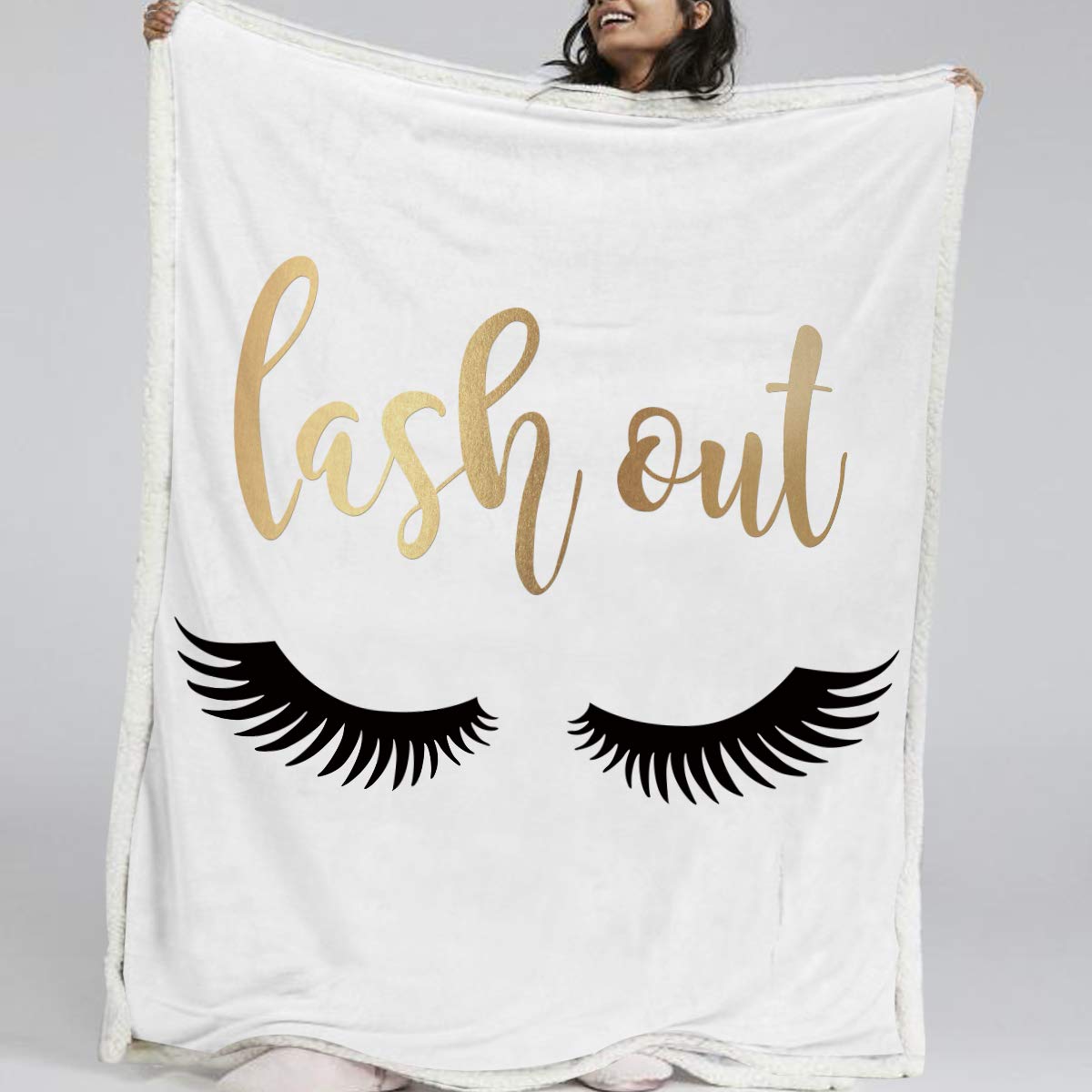 BlessLiving Super Soft Fuzzy Sherpa Throw Blanket for Kids, Teens & Girls - Cute Eyelash Design in Black, Gold & White - 50