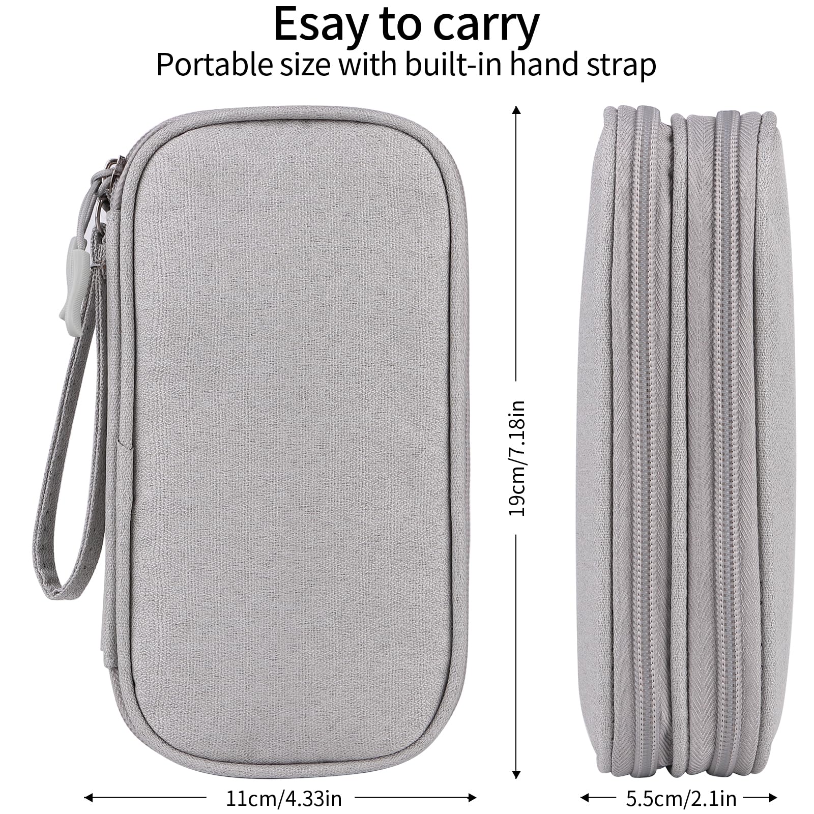 JIAKAI Double Layer Grey Travel Cable Organizer Bag - Universal Electronics Accessories Storage for Chargers, Phones & Cables - Perfect for Business Trips, Vacations & Daily Commute