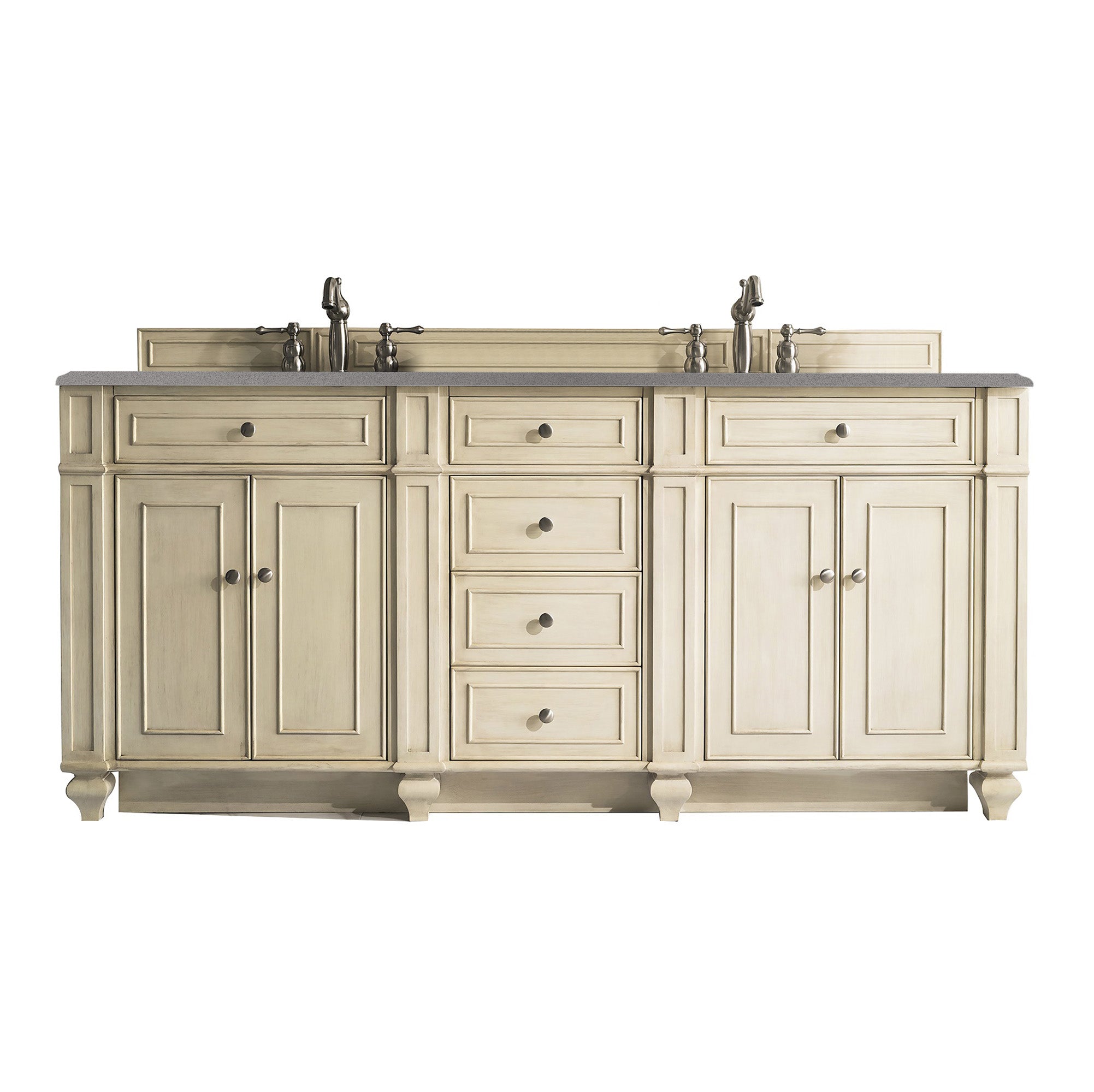 Bristol 72 Inch Double Bathroom Vanity with 3CM Grey Expo Quartz Top in Vintage Vanilla - Perfect for Master Bathroom Renovation & Modern Farmhouse Style Homes