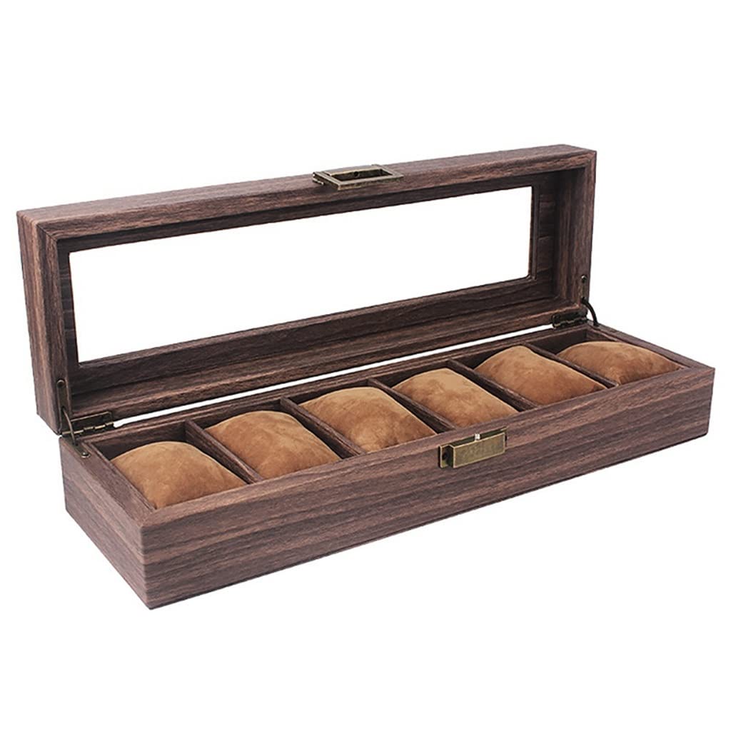 XWWDP 6-Slot Wooden Watch Box - Premium Watch Organizer Case for Men & Women - Jewelry Storage Display Box (39 x 12 x 9cm) - Perfect for Watch Collectors, Gifts & Travel Accessories Organization