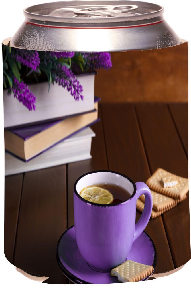 Lemon Tea Lavender Can Cooler - Insulated Beverage Holder for Books & Relaxation