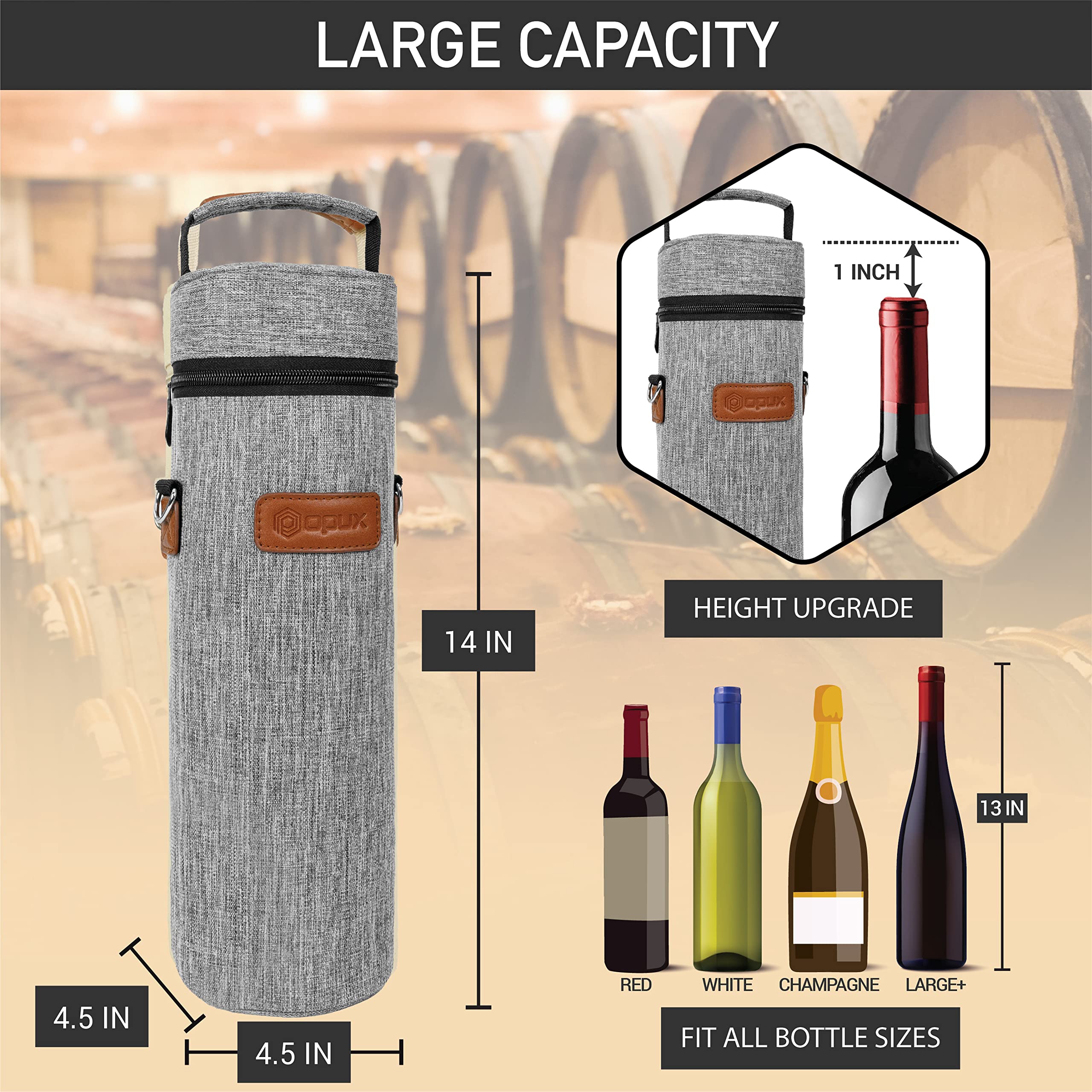 Premium Insulated Wine Cooler Bag - Single Bottle Carrier Tote with Shoulder Strap for Travel, Picnic & Beach | Thermal Wine Holder Case | Perfect Wine Gift for Men & Women | Heather Light Gray | Ideal for Outdoor Adventures, Parties & Wine Lovers