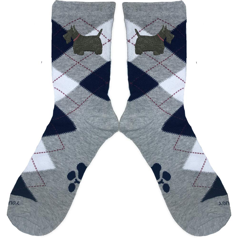 Scottish Terrier Embroidered Argyle Socks for Men & Women - Comfortable Unisex Fashion Socks by YourBreed | Perfect for Casual Wear, Gifts & Dog Lovers