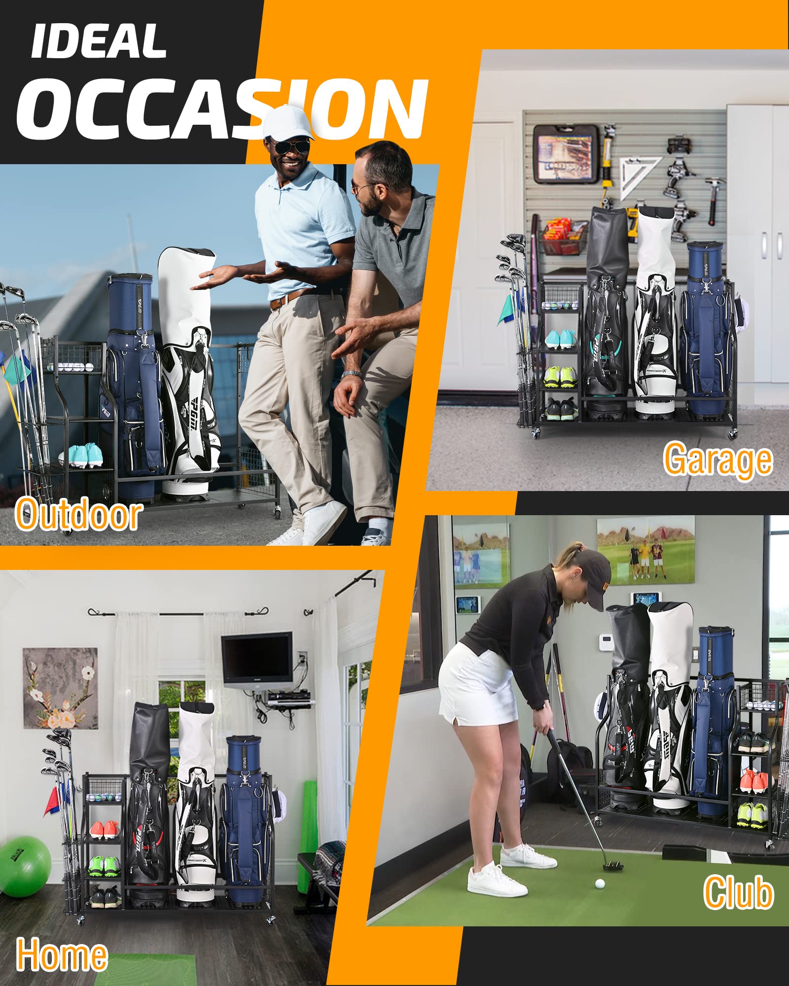 PLKOW Extra Large Golf Bag Storage Stand & Equipment Rack - Heavy Duty Golf Club Organizer for Garage, Shed, Basement | Perfect for Storing Golf Bags, Clubs & Accessories in Home or Outdoor Spaces