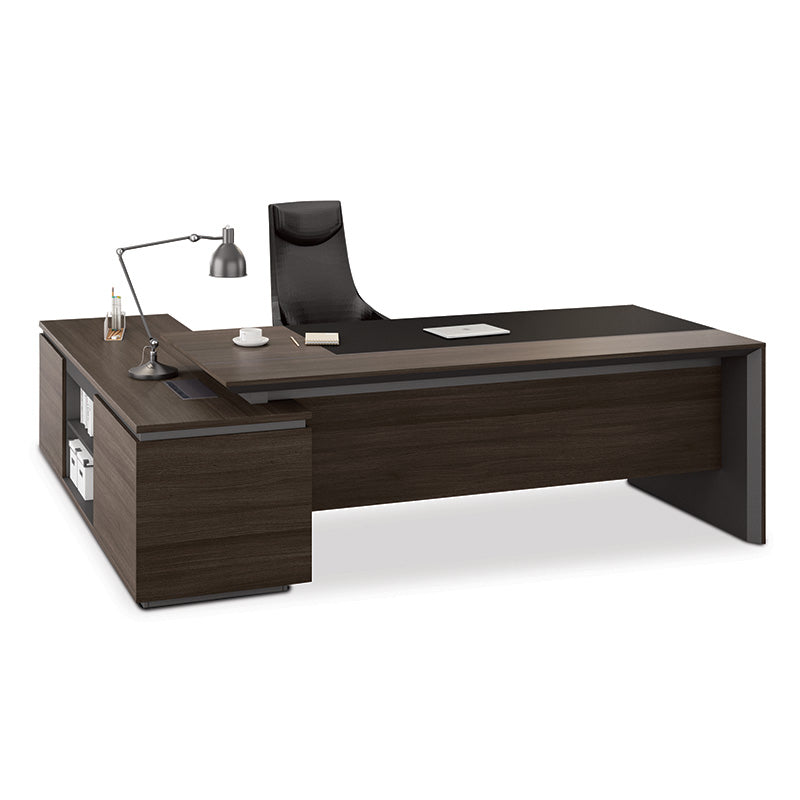 CARTER Executive Office Desk with Right Return 2.2M - Modern L-Shaped Workstation in Coffee & Charcoal Finish - Perfect for Home Office and Corporate Workspaces