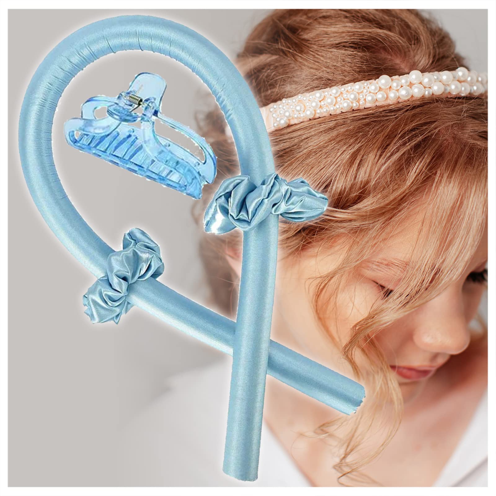 GOOFFY Heatless Hair Curlers for Long Hair - Silk Curling Ribbon & Overnight Scrunchie Set with Blue Headband | No Heat Curling Iron for Natural Waves | Perfect for Overnight Styling, Weddings & Special Occasions