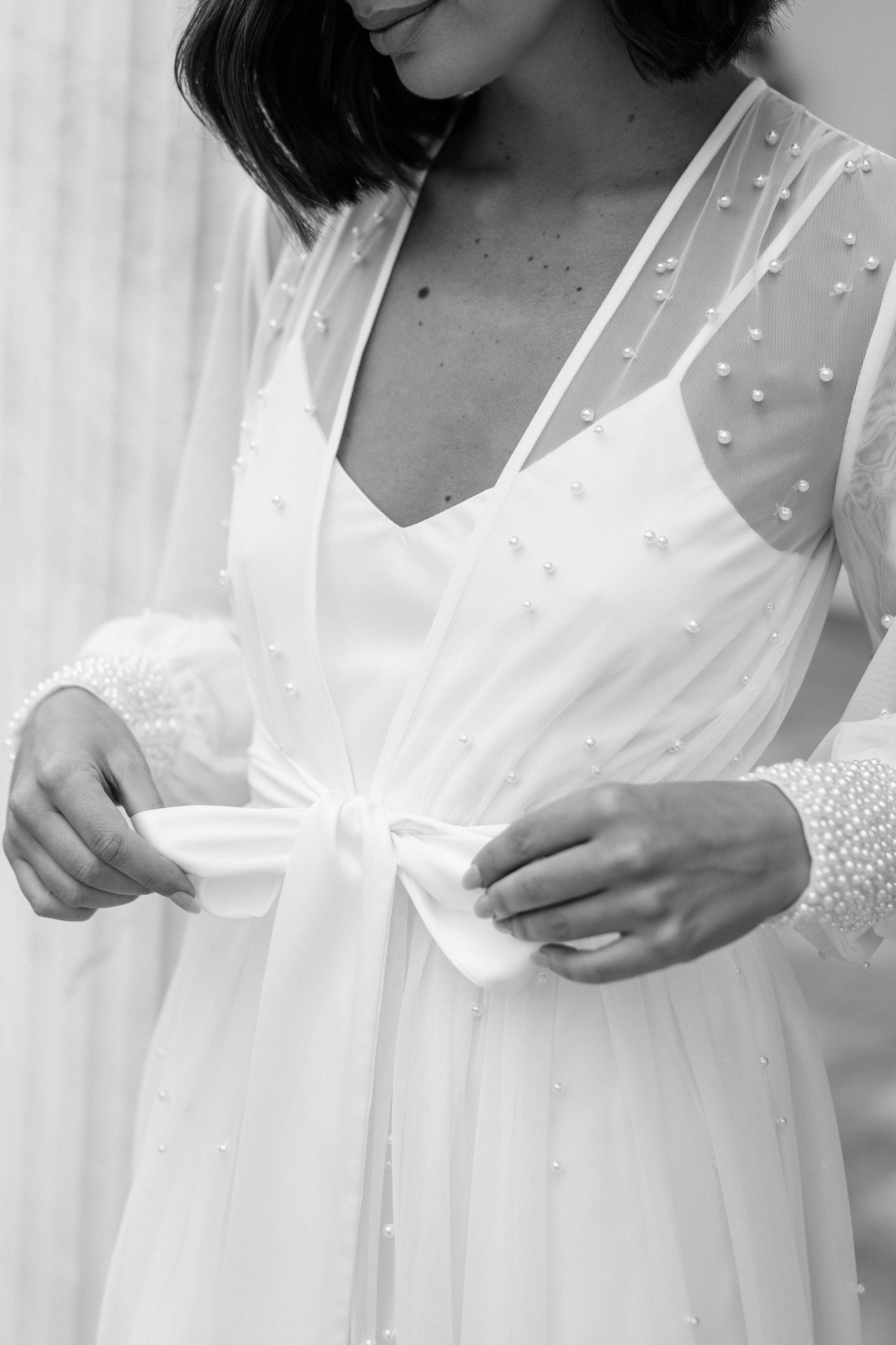 Elegant Ivy Hand-Beaded Pearl Mesh Maxi Dress with Slip - Perfect for Weddings, Parties & Special Occasions