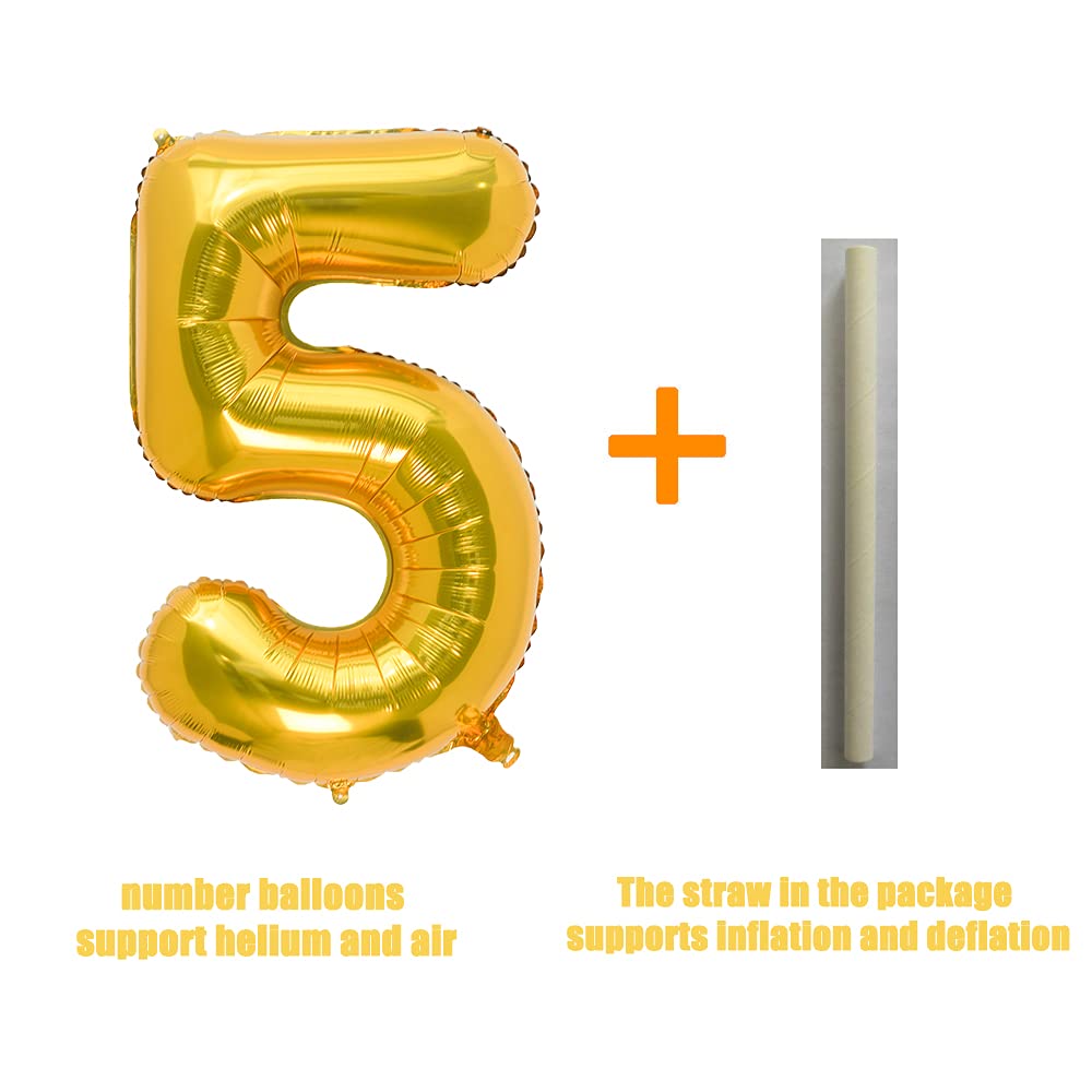 32 Inch Gold Number 5 Foil Balloon - Birthday Party Decoration Supplies for Anniversary, Graduation, Baby Shower & Special Events (Pack of 1)
