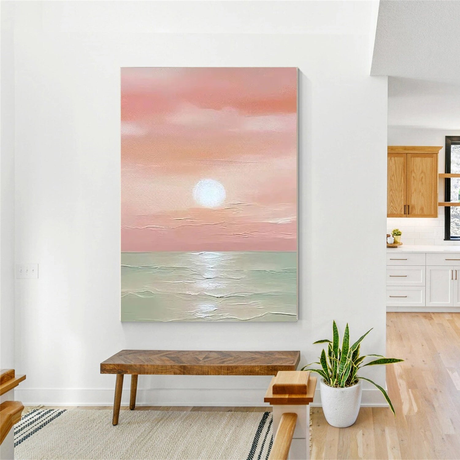 Pink and Green Ocean Sky Abstract Textured Canvas Wall Art - Modern Home Decor for Living Room, Bedroom & Office | #OS265