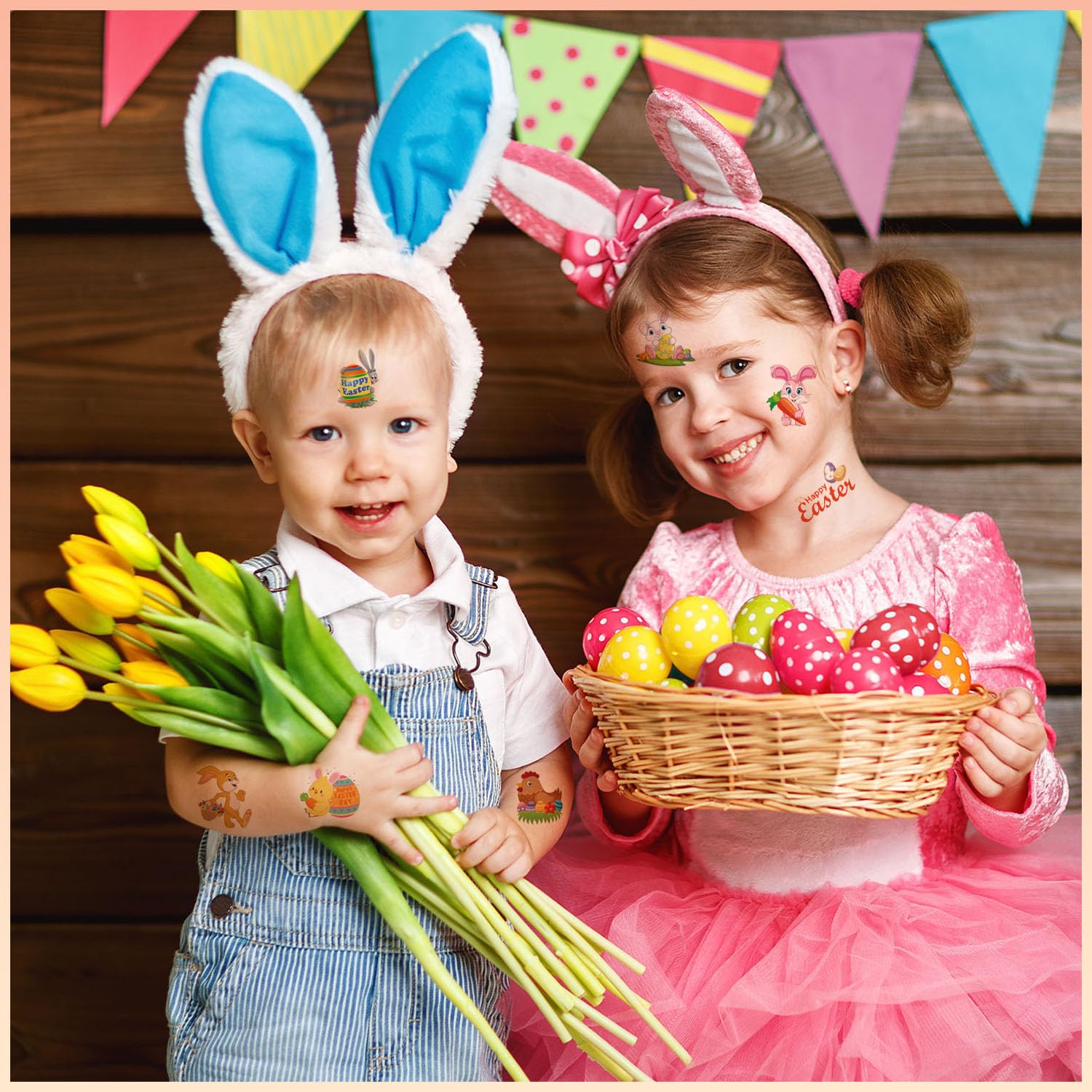 102-Piece Easter Temporary Tattoos for Kids - Bunny, Chick & Egg Designs - Safe, Non-Toxic Body Art Stickers for Boys & Girls - Perfect for Easter Parties, Egg Hunts & Spring Celebrations