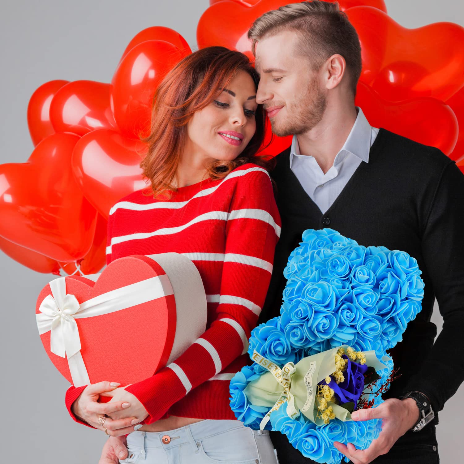 Valentine's Rose Bear Gift for Her - Romantic Rose Teddy Bear for Women, Mom, Wife | Perfect Valentine's Day, Birthday & Anniversary Present - Cute Home Decor & Surprise Gift Idea