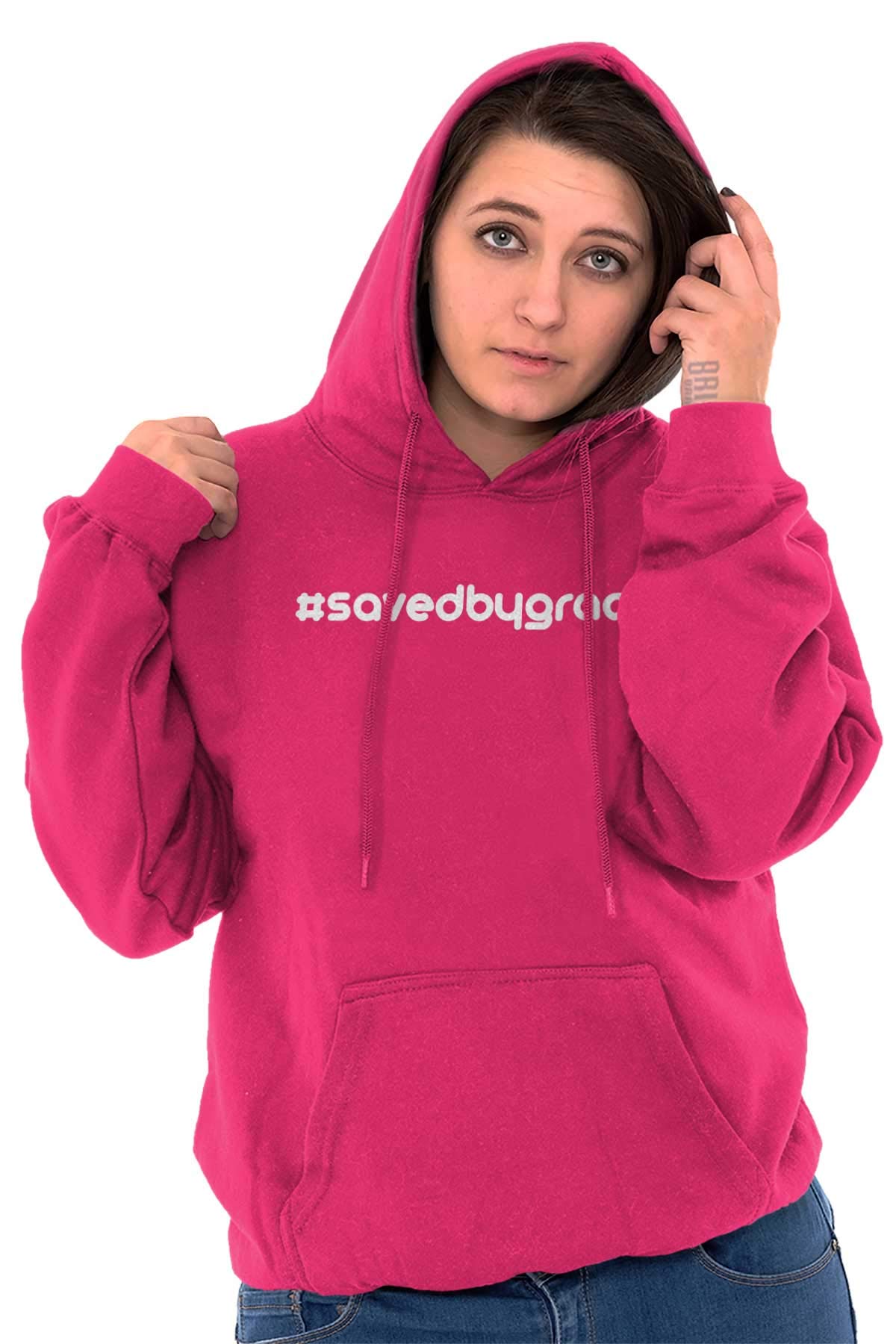 Saved By Grace Christian Hoodie for Women - Classic Teaze Hashtag Pullover Sweatshirt | Church Outfit, Bible Study Apparel & Casual Christian Fashion