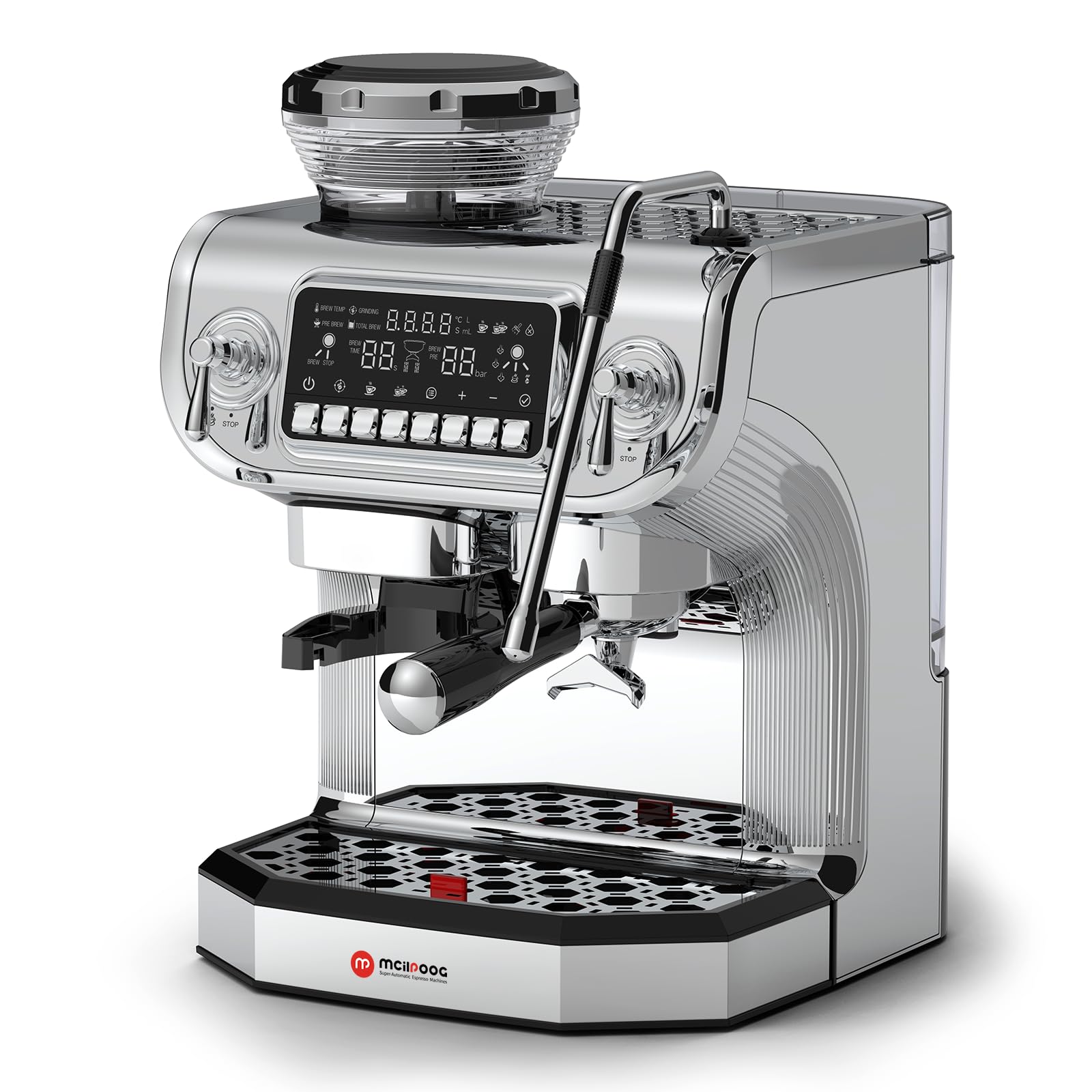 Mcilpoog TC530 Semi-Automatic Espresso Machine with Built-in Grinder & Milk Frother - 15 Bar Pressure, PID Temperature Control, 5.5