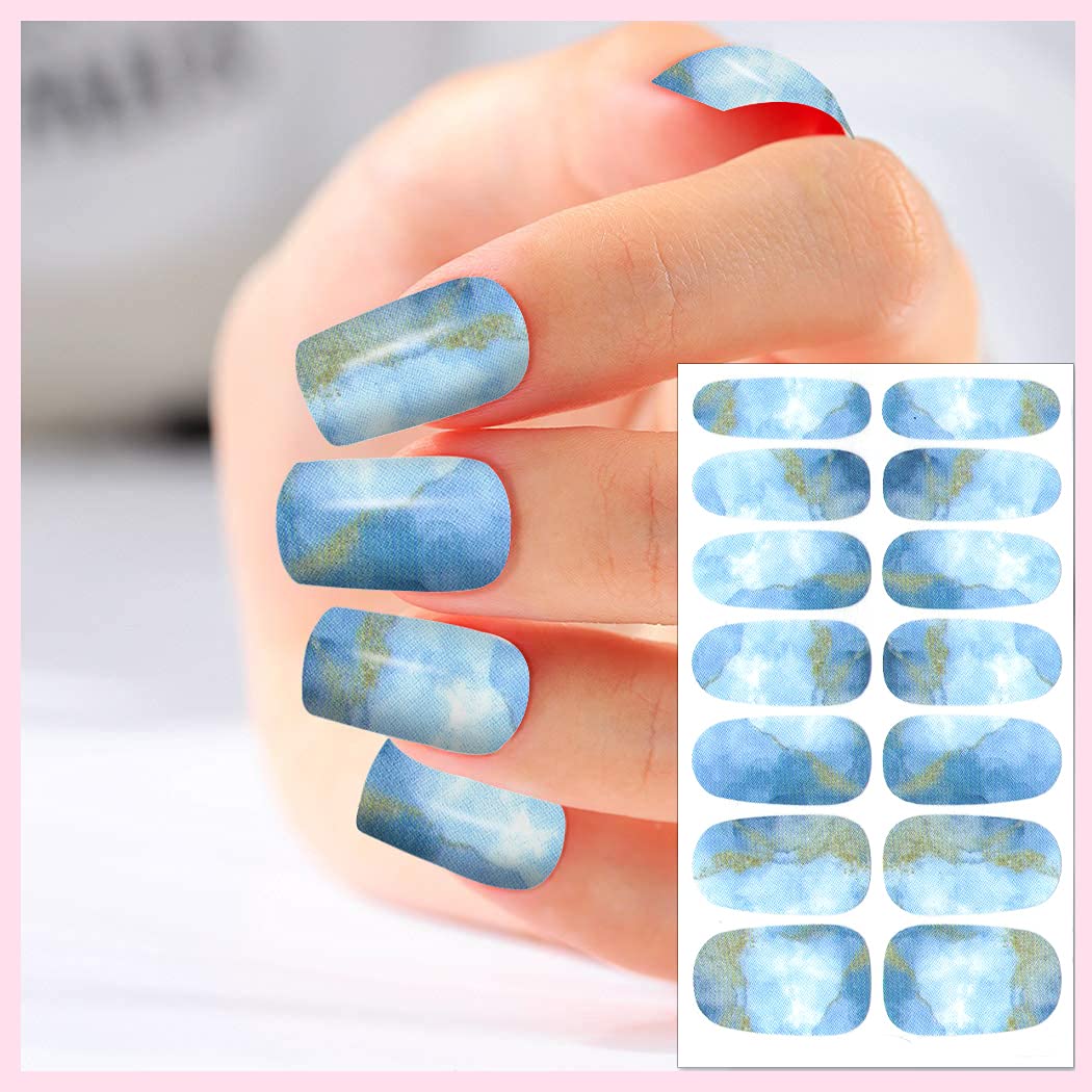 WOKOTO 12 Sheets Gradient Color Marbled Nail Strips - Self-Adhesive Nail Polish Stickers with Nail File | Colorful Blooming Nail Wraps for Women | Perfect for Parties, Weddings & Daily Nail Art