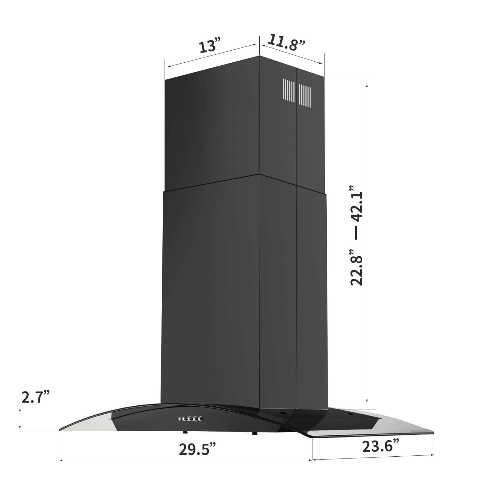 30 Inch Island Range Hood - 700CFM Black Stainless Steel Ceiling Mount Kitchen Vent Hood, Ducted/Ductless Convertible Stove Exhaust Fan with 5-Layer Filters & Curved Tempered Glass - Perfect for Open Kitchen, Restaurant, and Modern Home Cooking Spaces