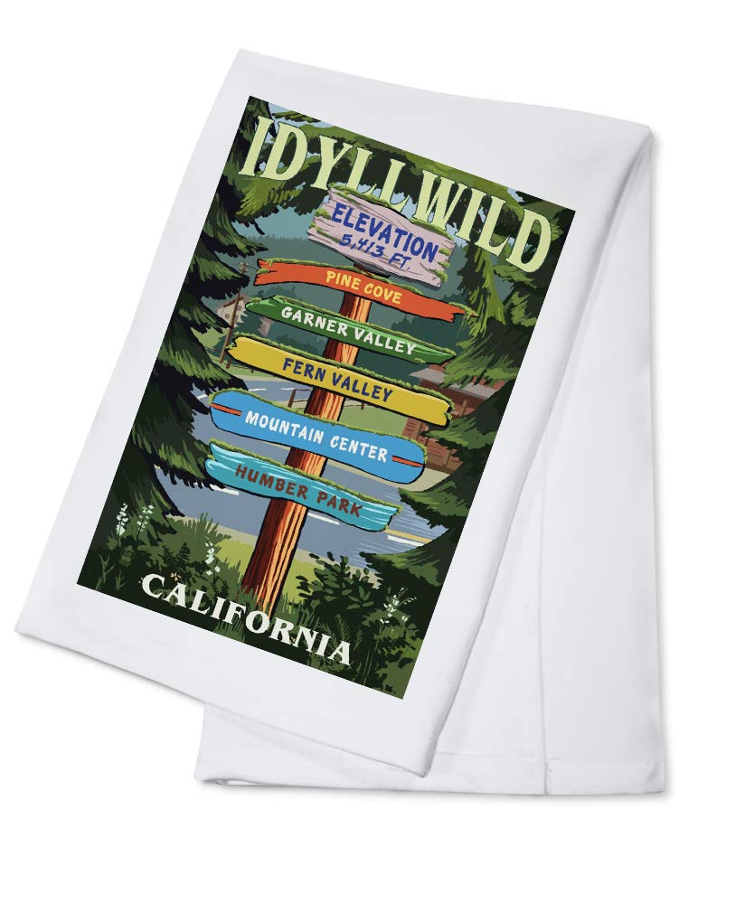 Idyllwild California Signpost Tea Towel - 100% Cotton Decorative Hand Towel for Kitchen & Home Decor - Perfect for Gifts, Housewarming & Farmhouse Style Decor